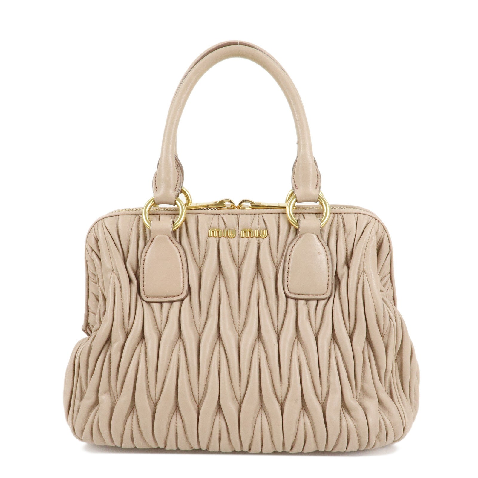 MIU-MIU-Matelasse-Leather-2Way-Shoulder-Bag-Hand-Bag-Beige