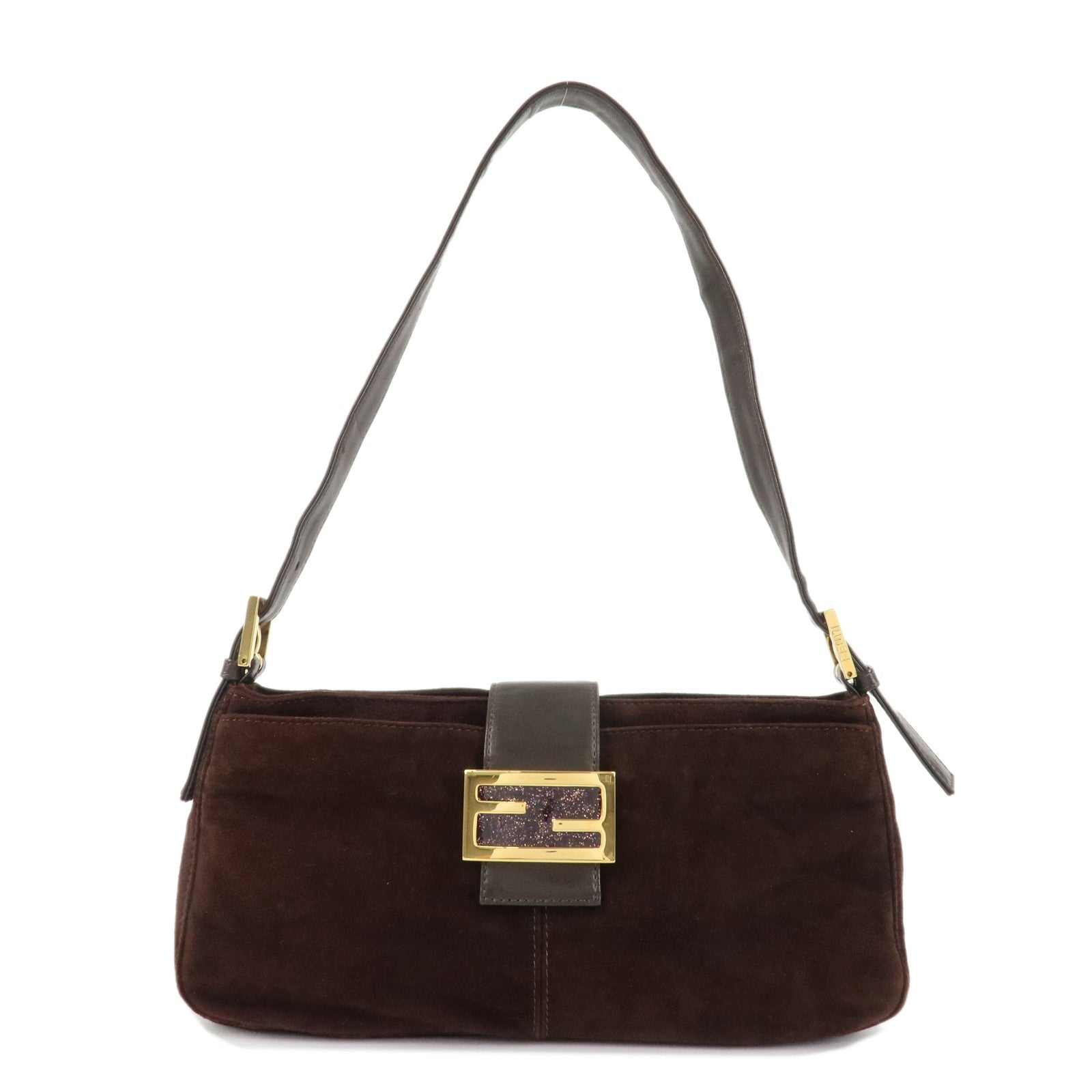 FENDI-Suede-Leather-Shoulder-Bag-Dark-Brown-26722