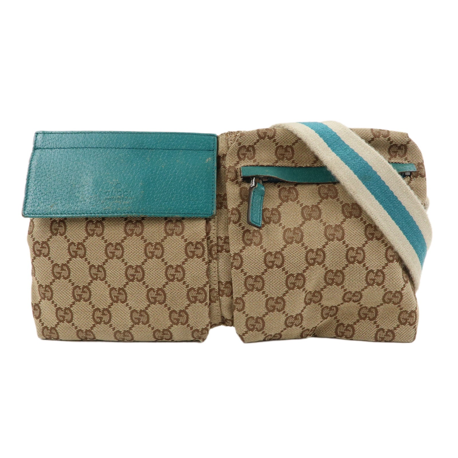 GUCCI-GG-Canvas-Leather-Waist-Bag-Crossbody-Bag-Turquoise-28566