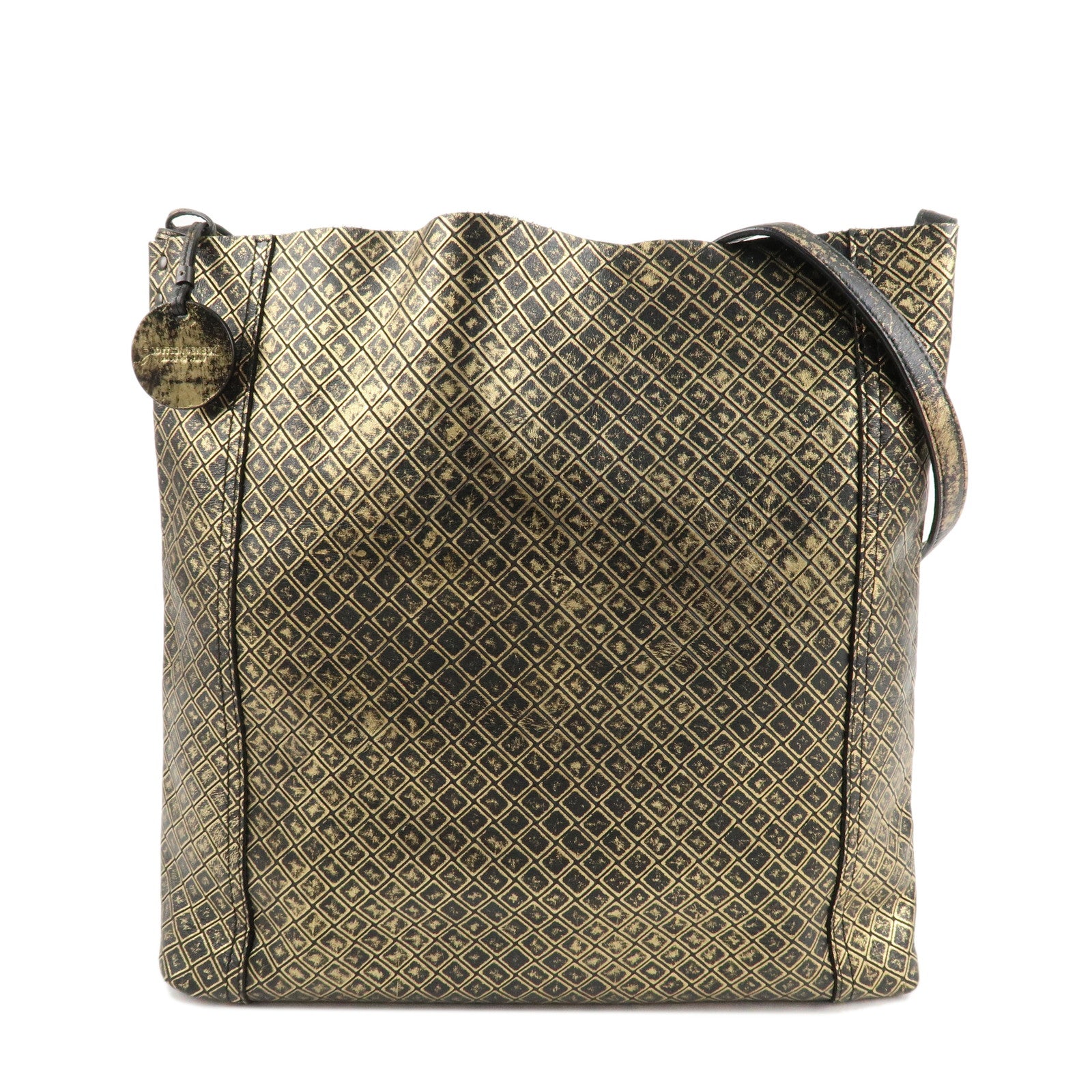 BOTTEGA-VENETA-Intreccio-Mirage-Leather-Shoulder-bag-Gold-Black