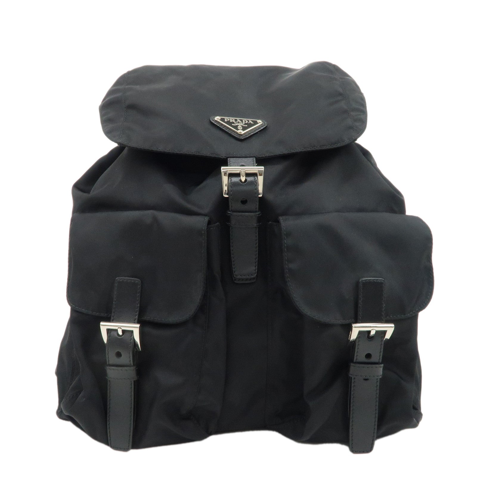 PRADA-Logo-Nylon-Leather-Backpack-Ruck-Sack-NERO-Black-BZ2811