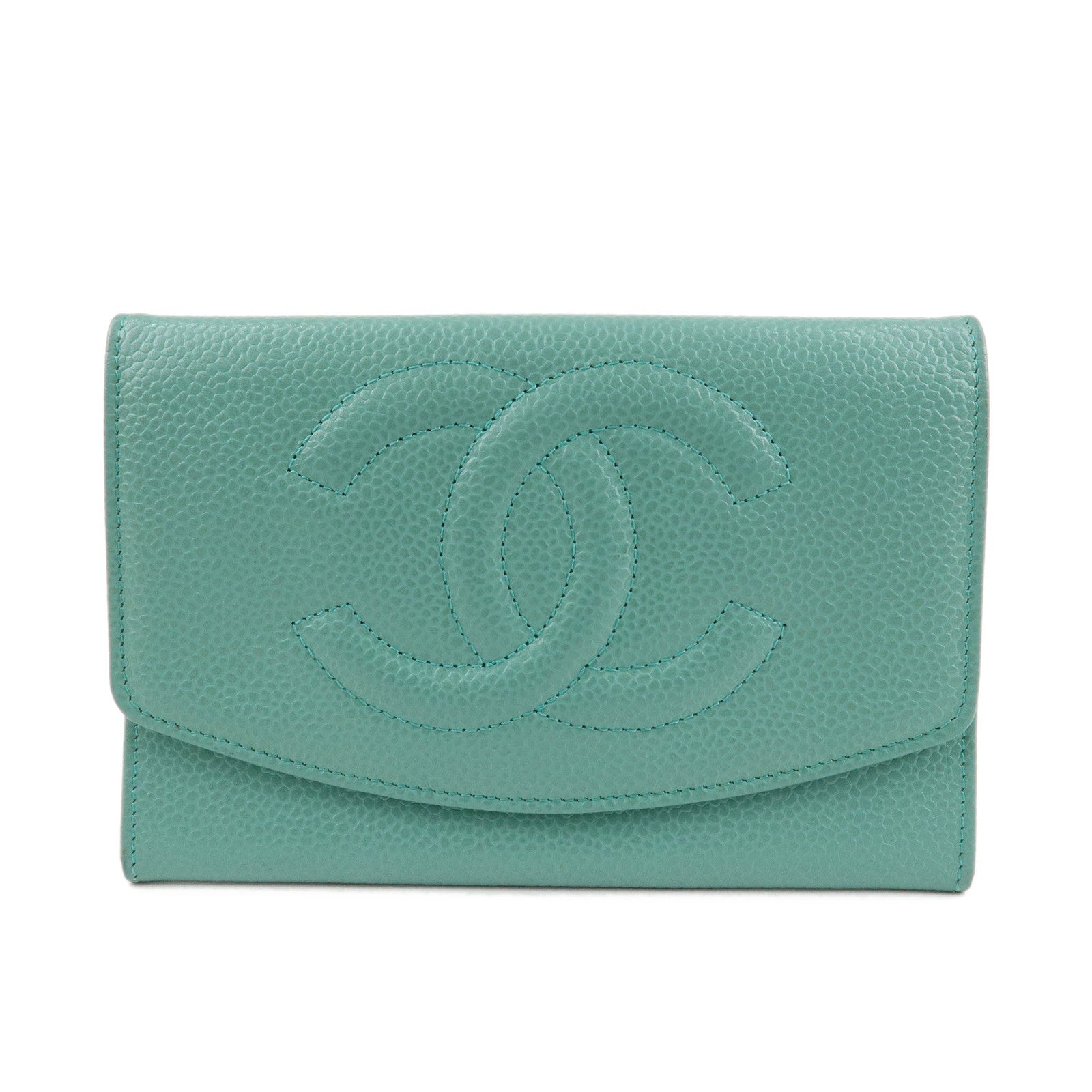 CHANEL-Caviar-Skin-Coco-Mark-Bi-fold-Wallet-Green