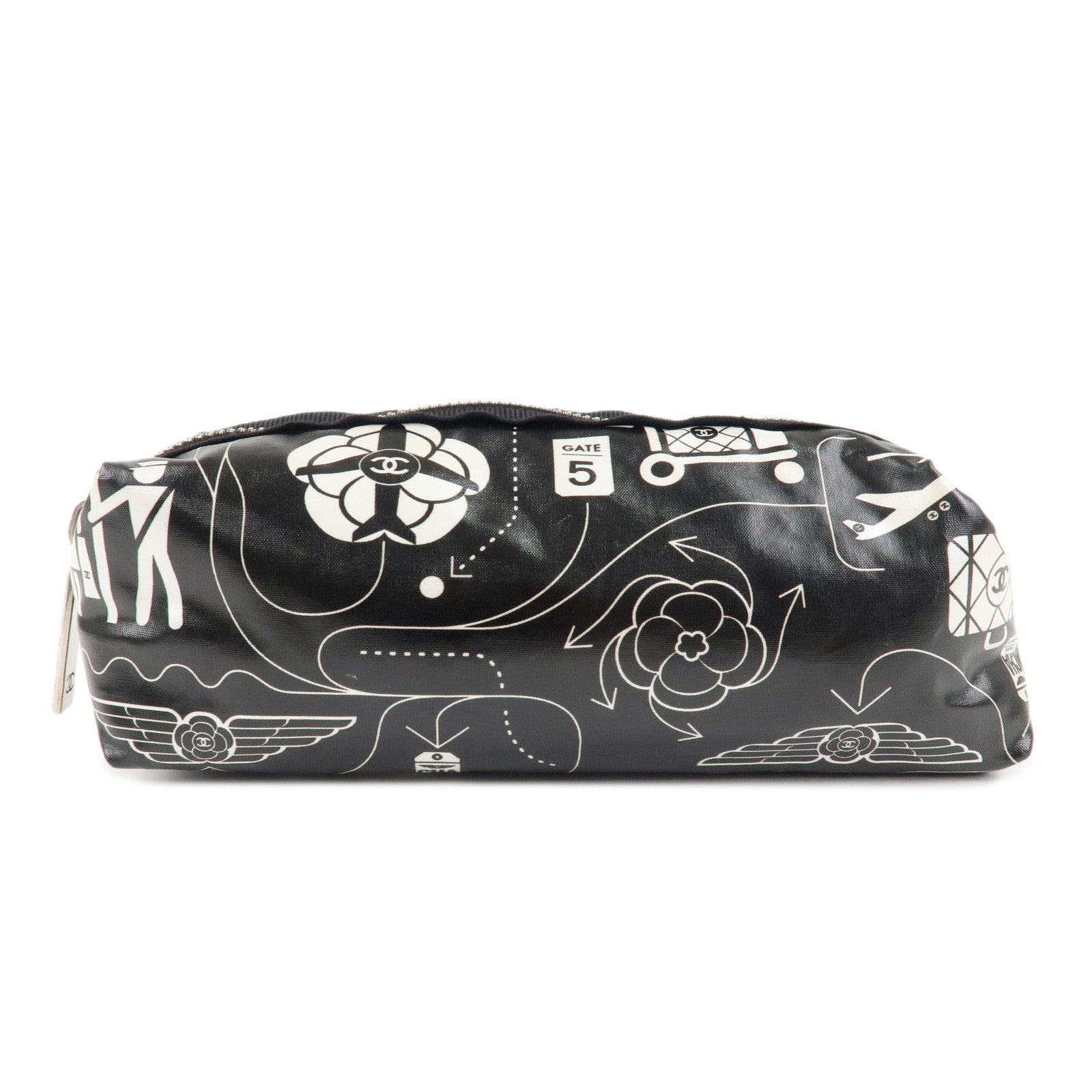 CHANEL-Airline-Nylon-Pouch-Cosmetic-Pouch-Black-White