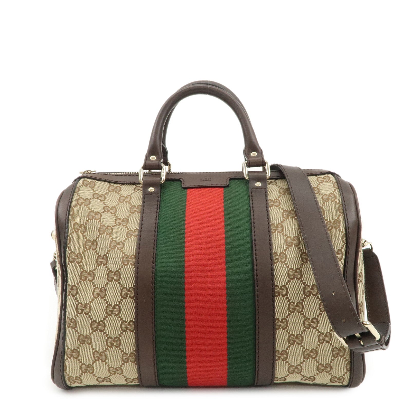 GUCCI-Sherry-GG-Canvas-Leather-2WAY-Boston-Bag-Beige-247205