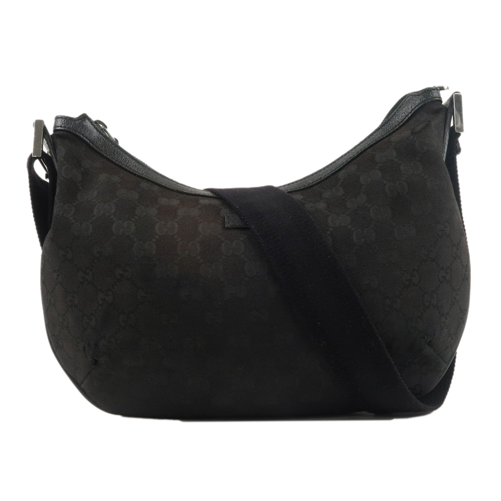 GUCCI-GG-Canvas-Leather-Shoulder-Bag-Black-181092