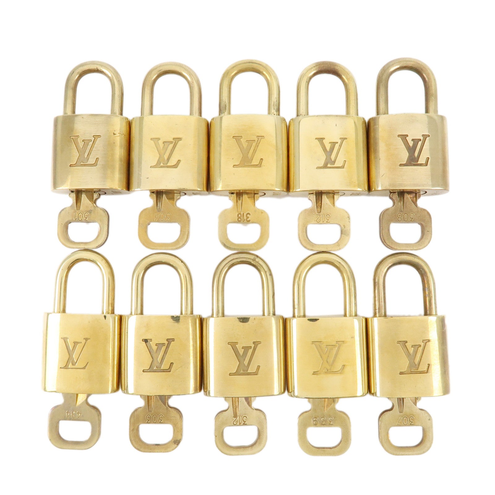 Louis-Vuitton-Set-of-10-Lock-&-Key-Cadena-Key-Lock-Metal-Gold