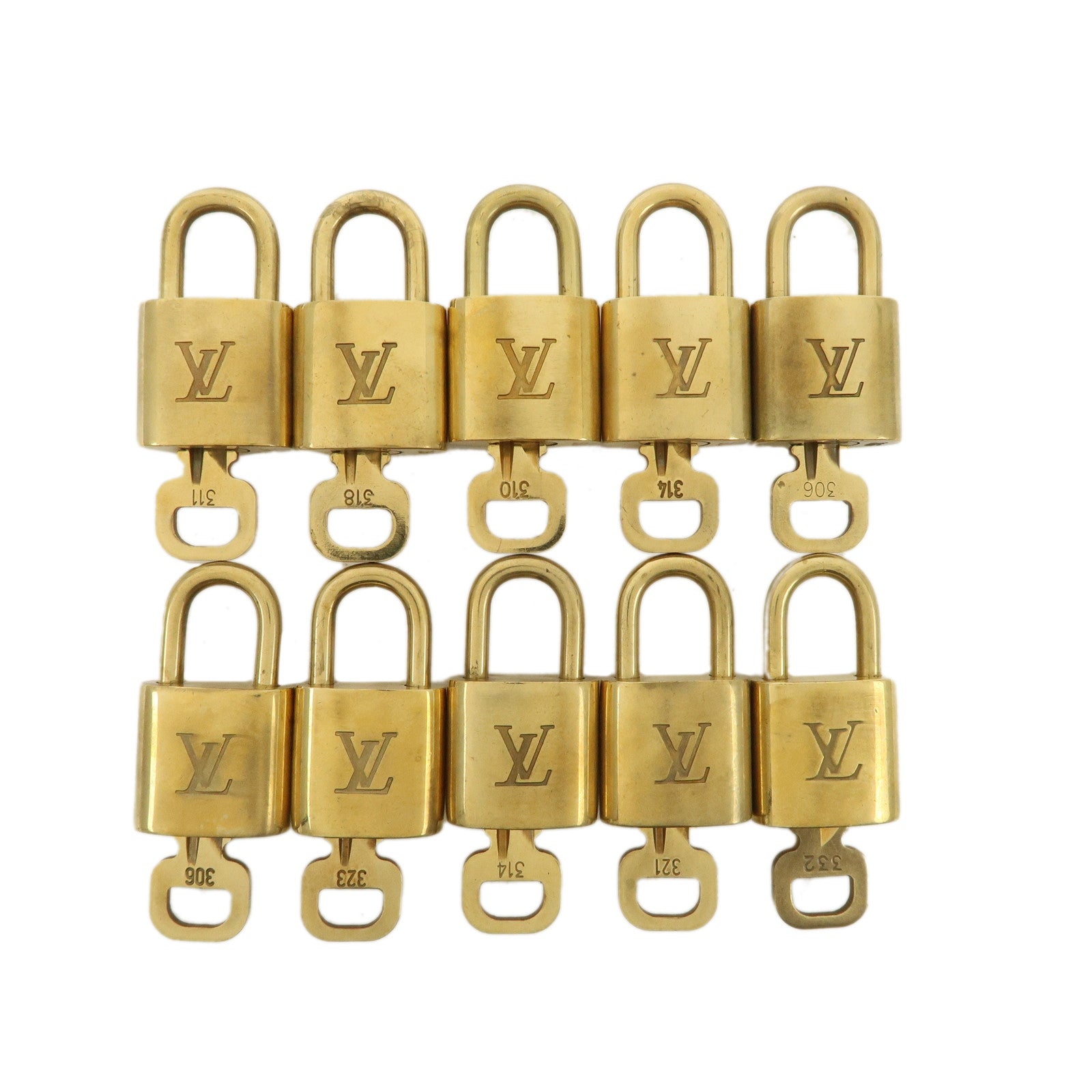 Louis-Vuitton-Set-of-10-Lock-&-Key-Cadena-Key-Lock-Metal-Gold