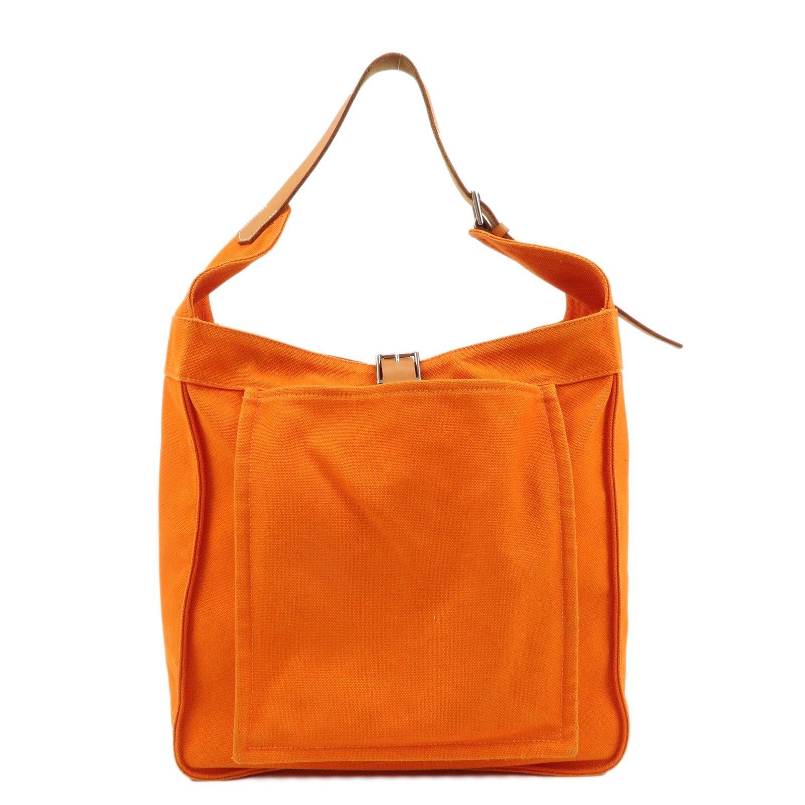 HERMES-Marwari-GM-Canvas-Leather-□〇-Stamped-Shoulder-Bag-Orange