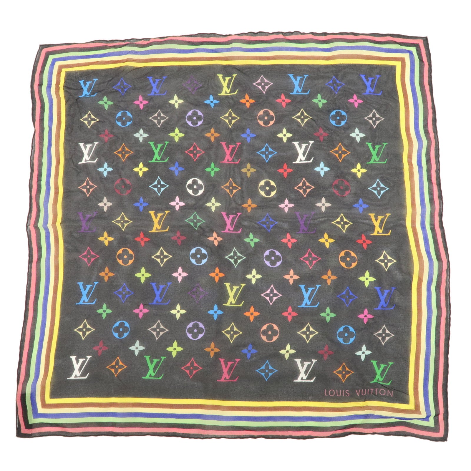 Louis-Vuitton-Monogram-Multi-Color-100%-Silk-Scarf-Noir-M71916