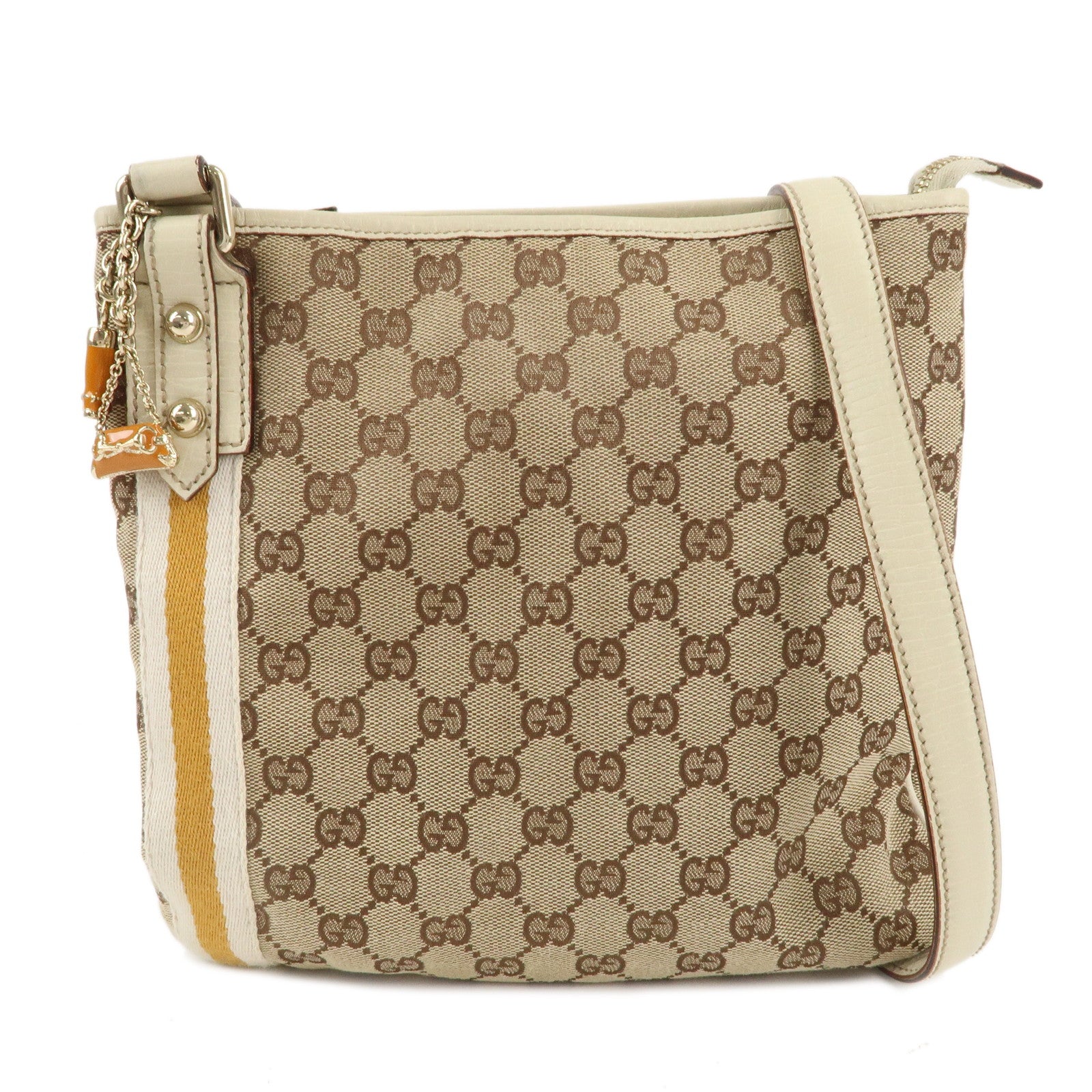 GUCCI Sherry GG Canvas Leather Shoulder Bag Beige Ivory 144388