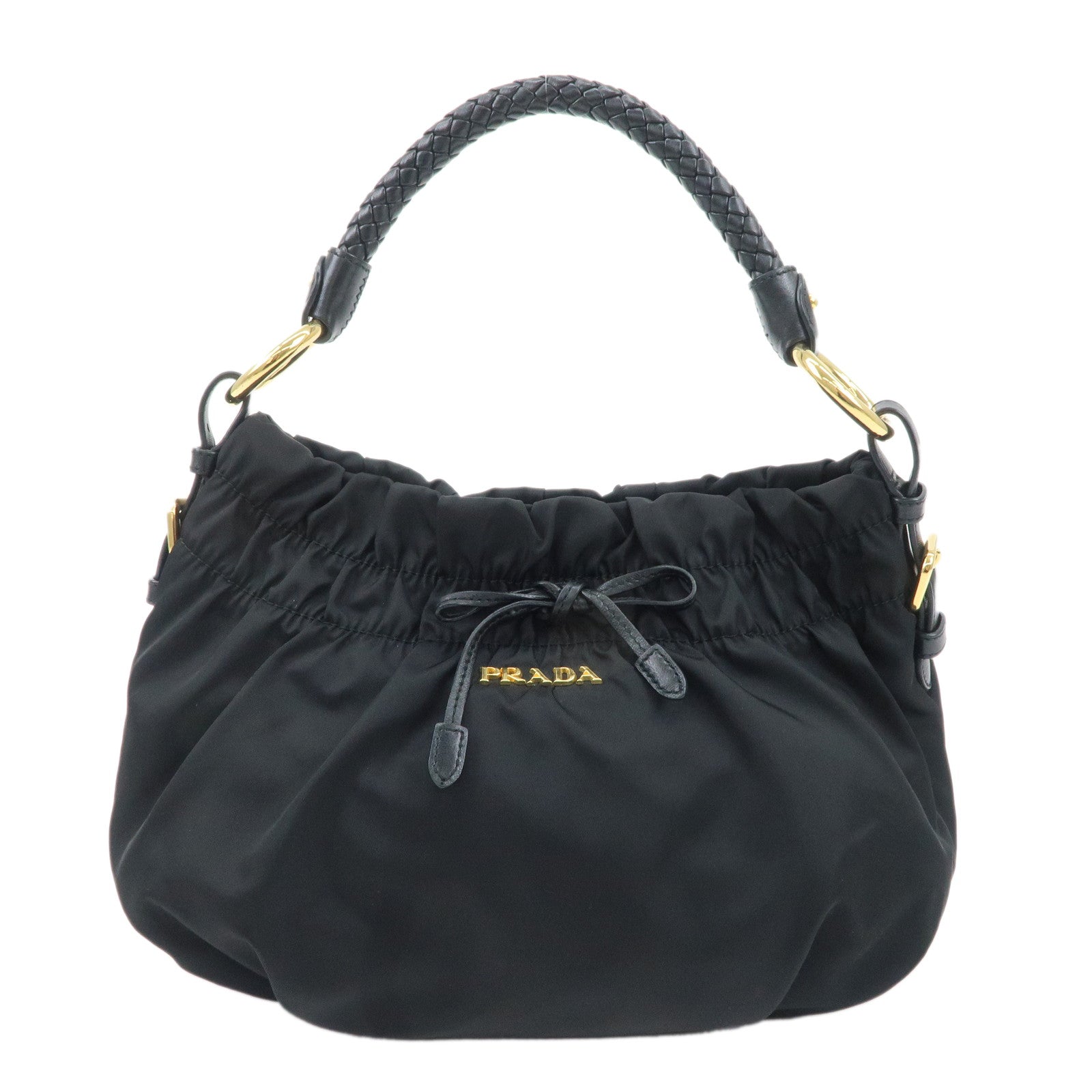 PRADA-Nylon-Leather-Shoulder-Bag-Black