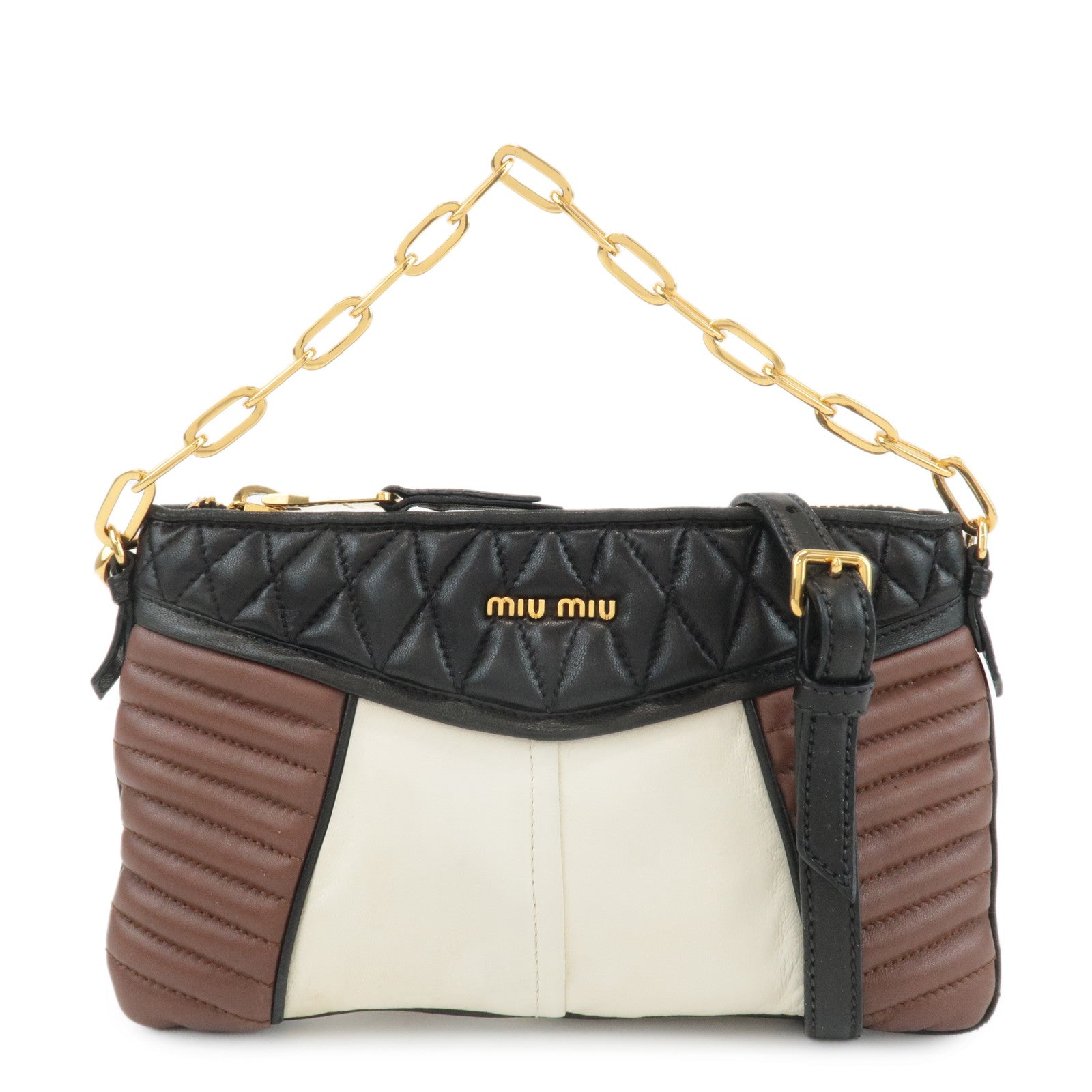 MIU-MIU-Leather-2Way-Bag-Shoulder-Bag-Hand-Bag-Black-Brown-White