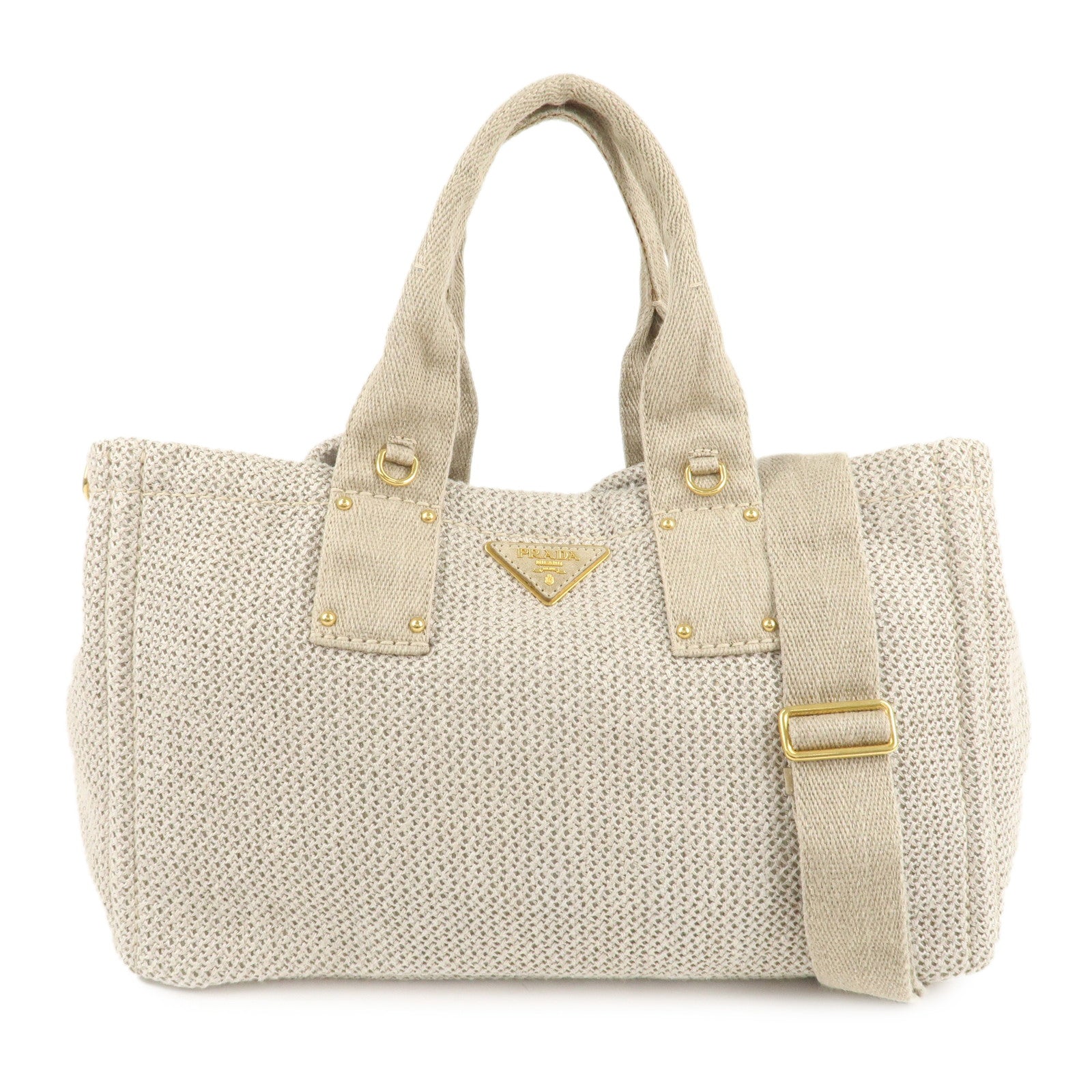 PRADA-Logo-Canapa-Linen-Canvas-2Way-Tote-Bag-Shoulder-Bag-BN2038