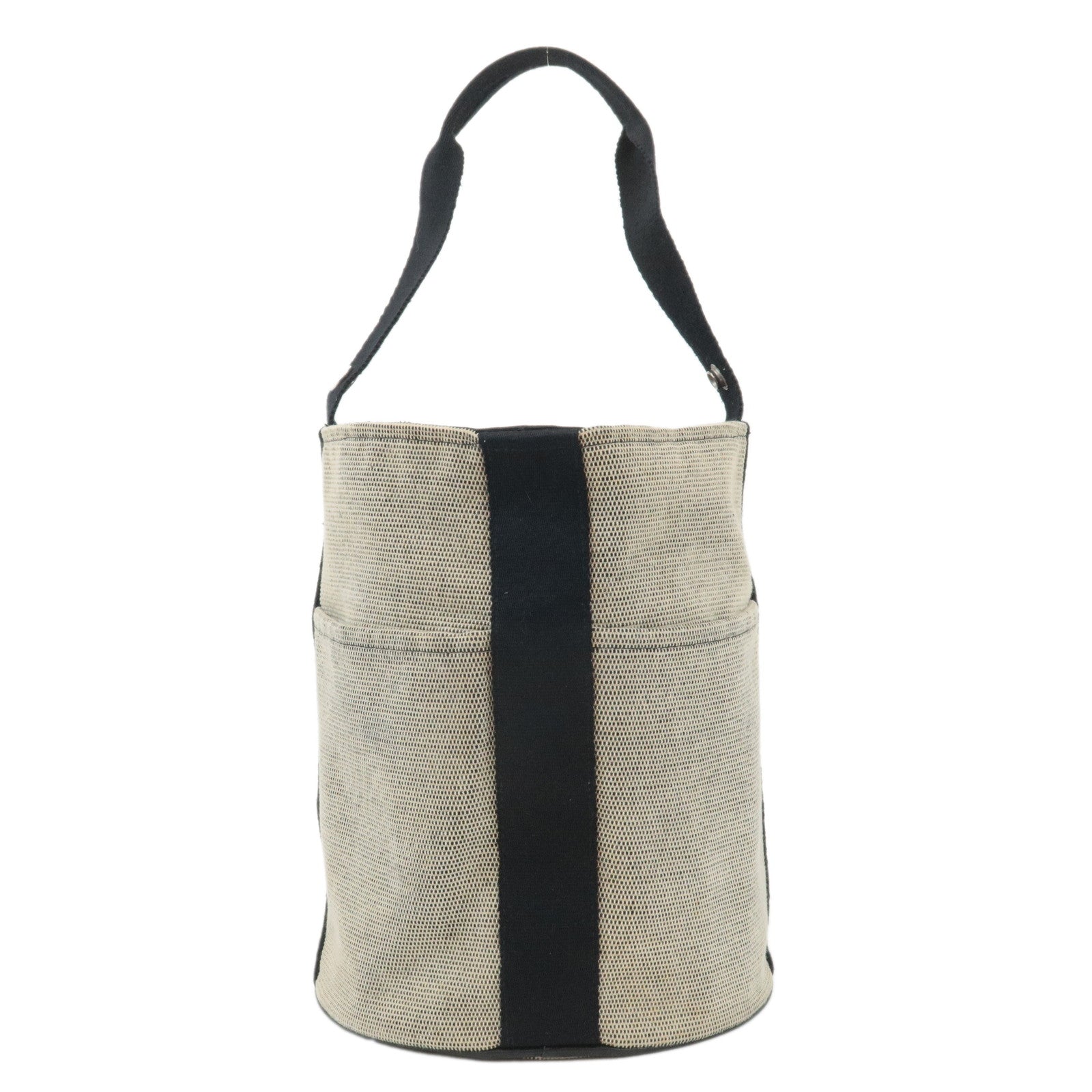 HERMES-Canvas-Leather-Saxo-MM-Hand-Bag-Tote-Bag-Ivory-Black