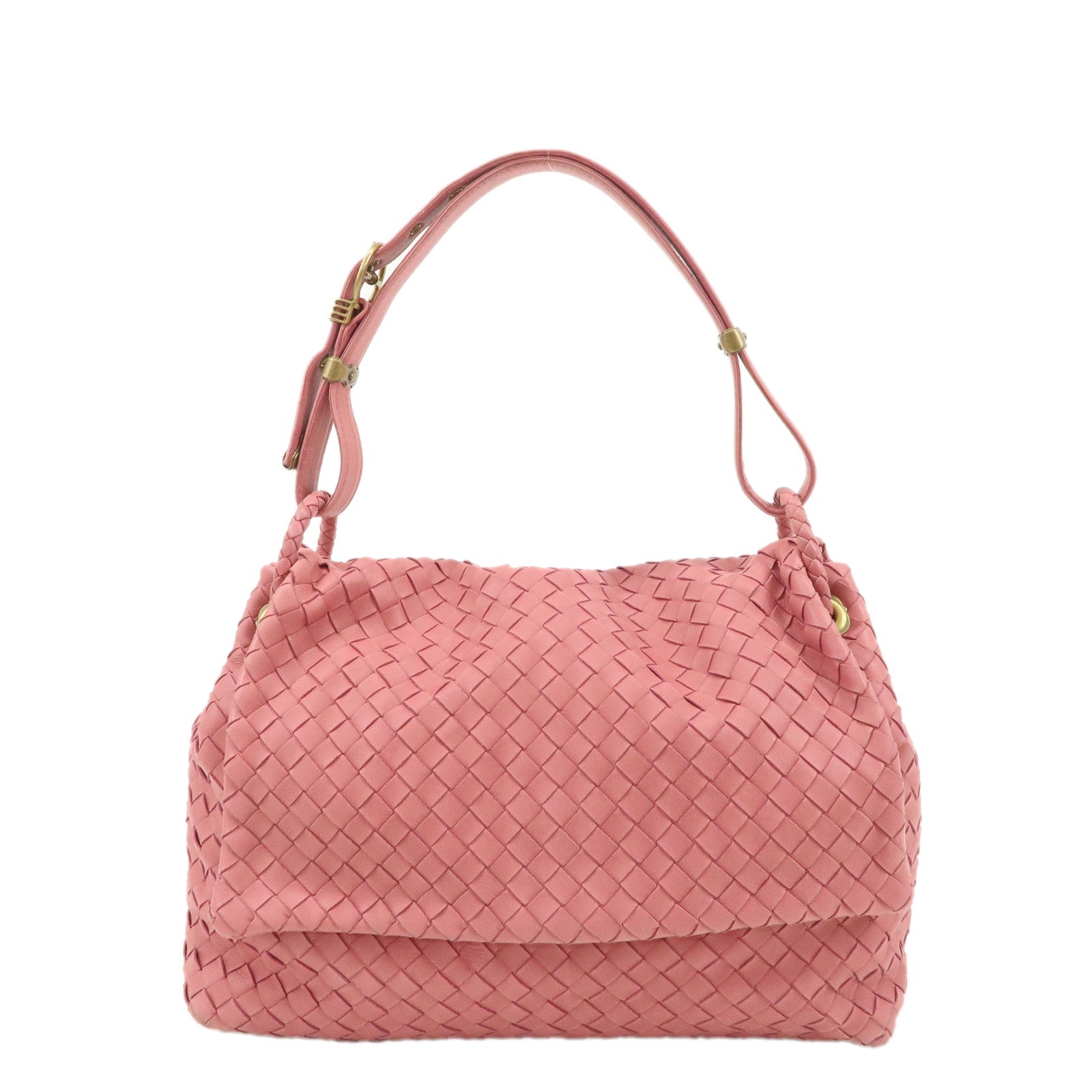 BOTTEGA-VENETA-Intrecciato-Leather-Shoulder-Bag-Pink-162117