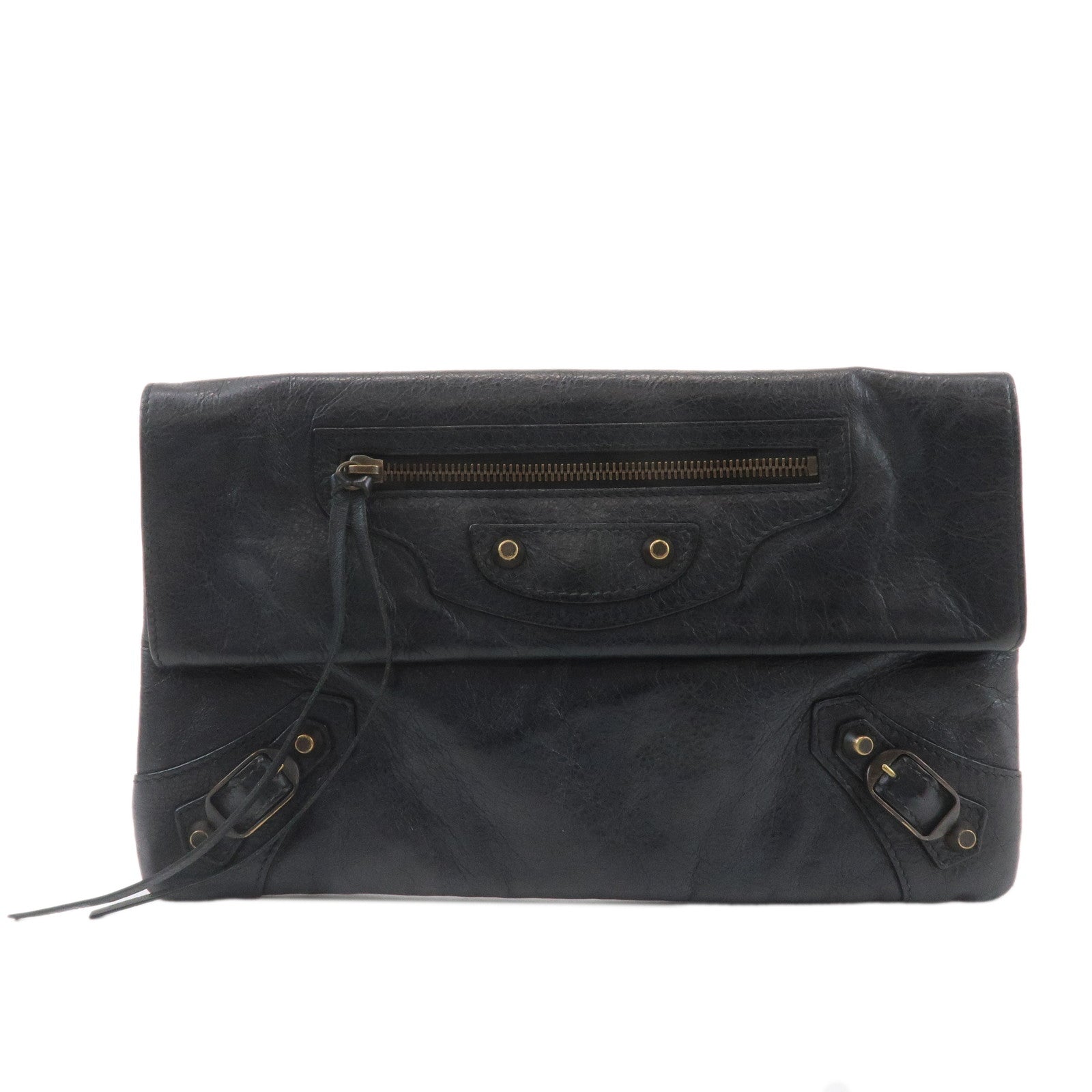 BALENCIAGA Leather Classic Envelope Clutch Bag Black 224915