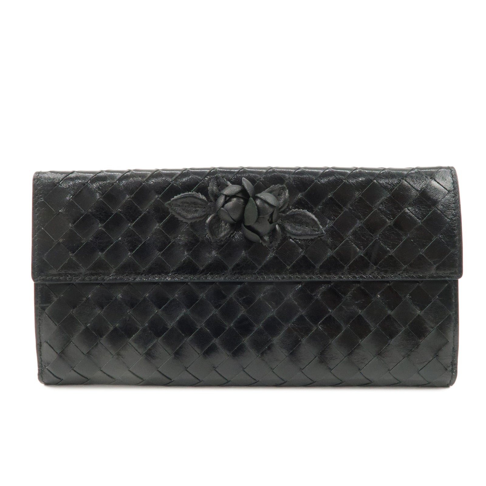 BOTTEGA-VENETA-Intrecciato-Leather-W-Hook-Bifold-Wallet-Black