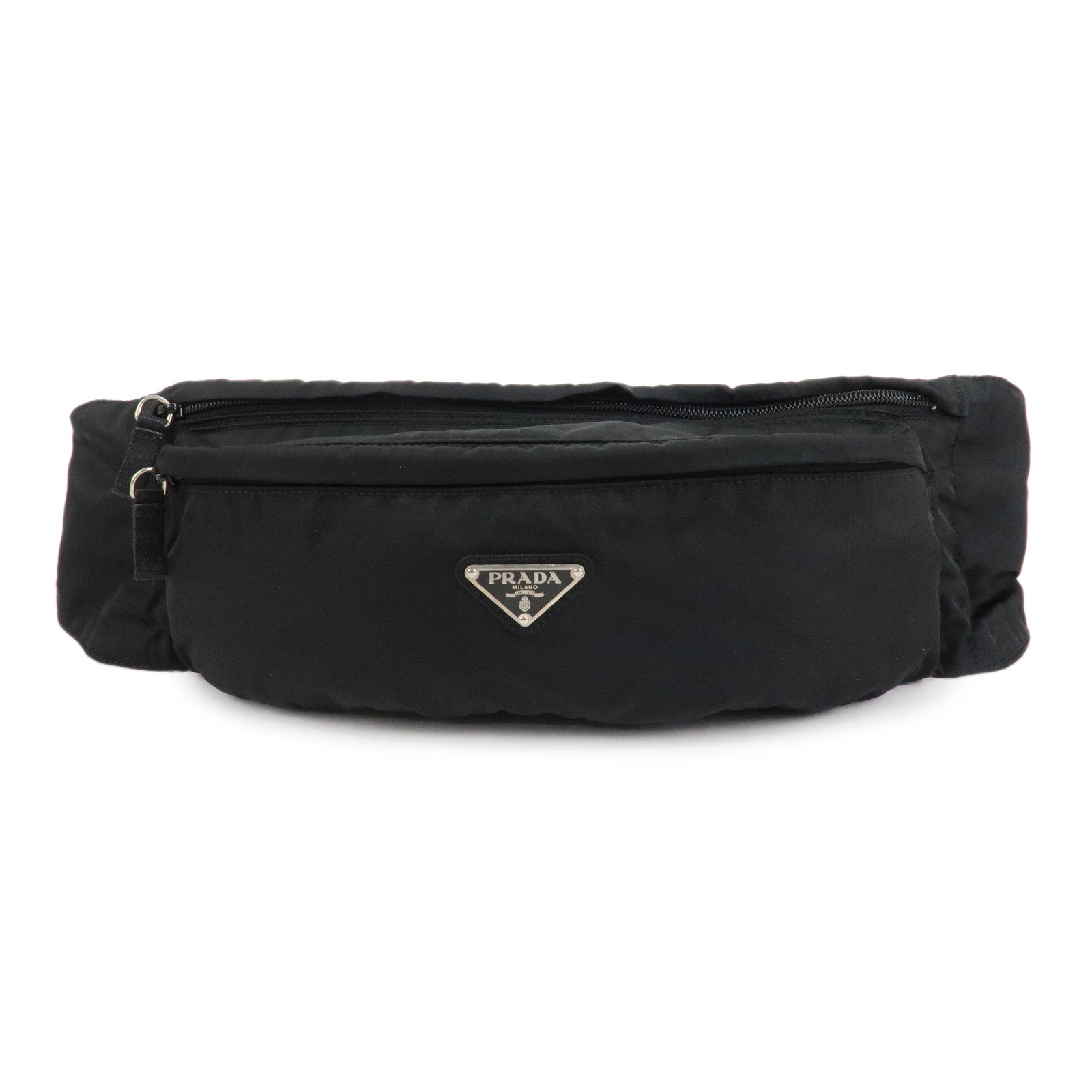 PRADA-Nylon-Triangle-Logo-Waist-Bag-Black-Silver-HDW