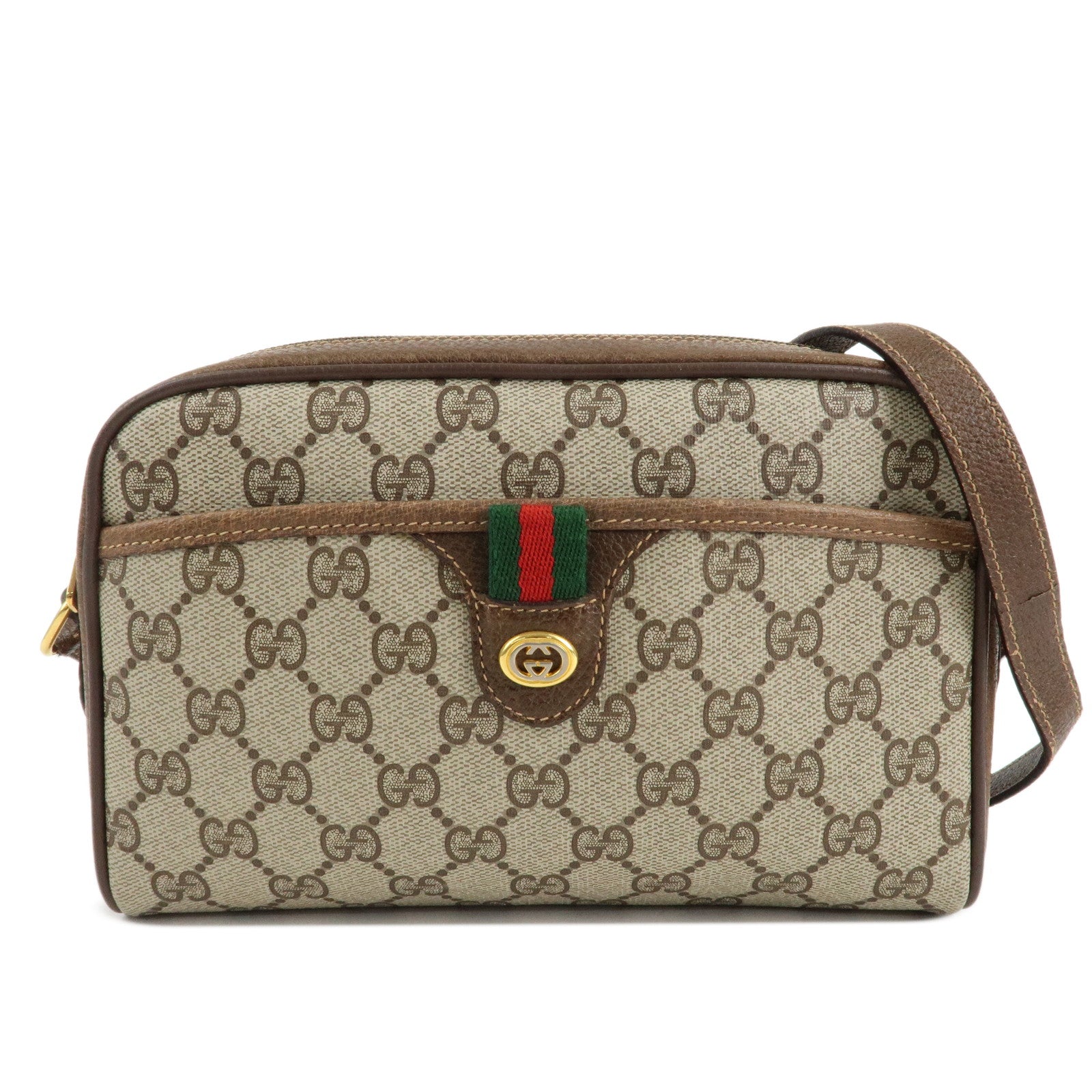 GUCCI-Old-GUCCI-Sherry-GG-Plus-Leather-Shoulder-Bag-Beige-Brown