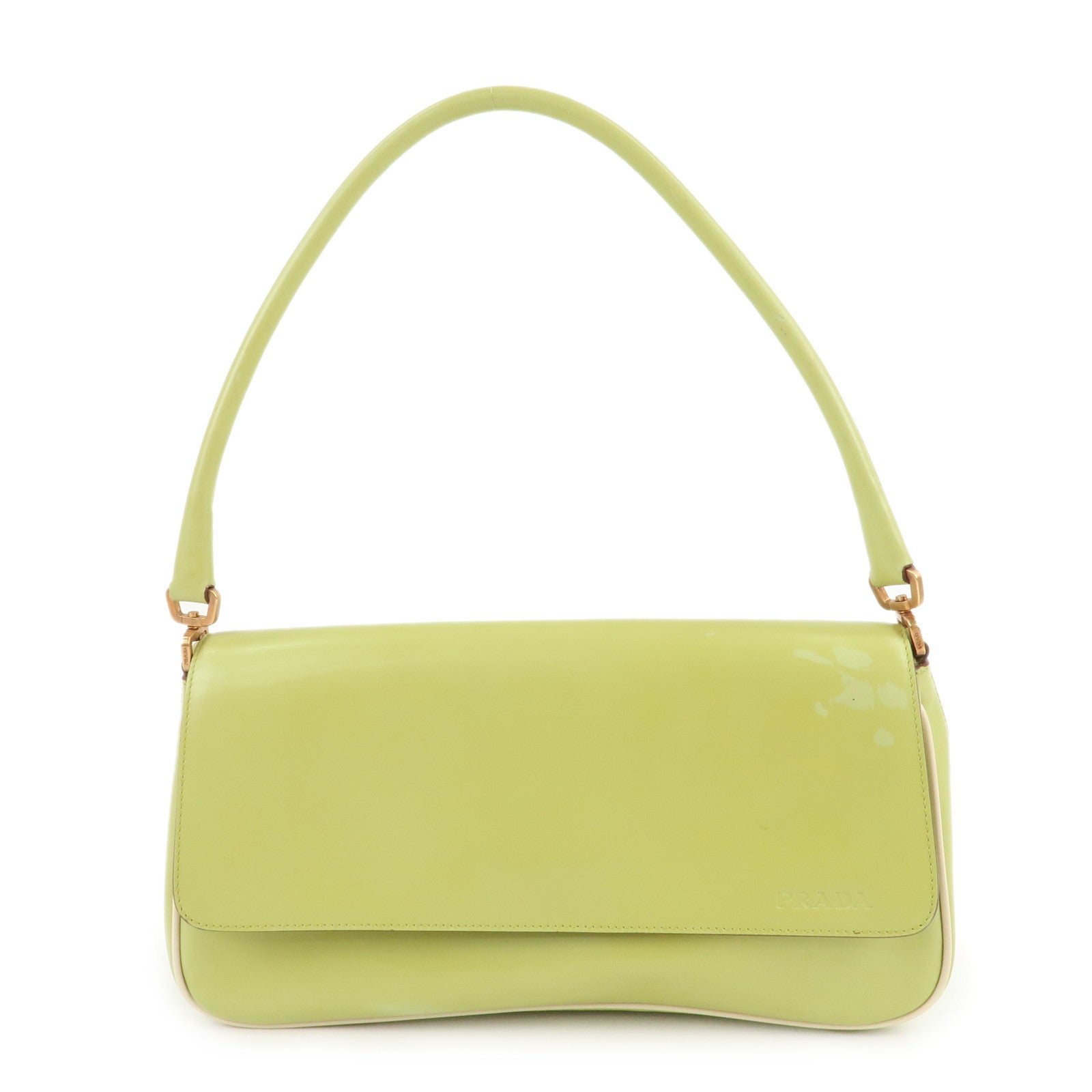 PRADA-Leather-Shoulder-Bag-Hand-Bag-Light-Green-B10689