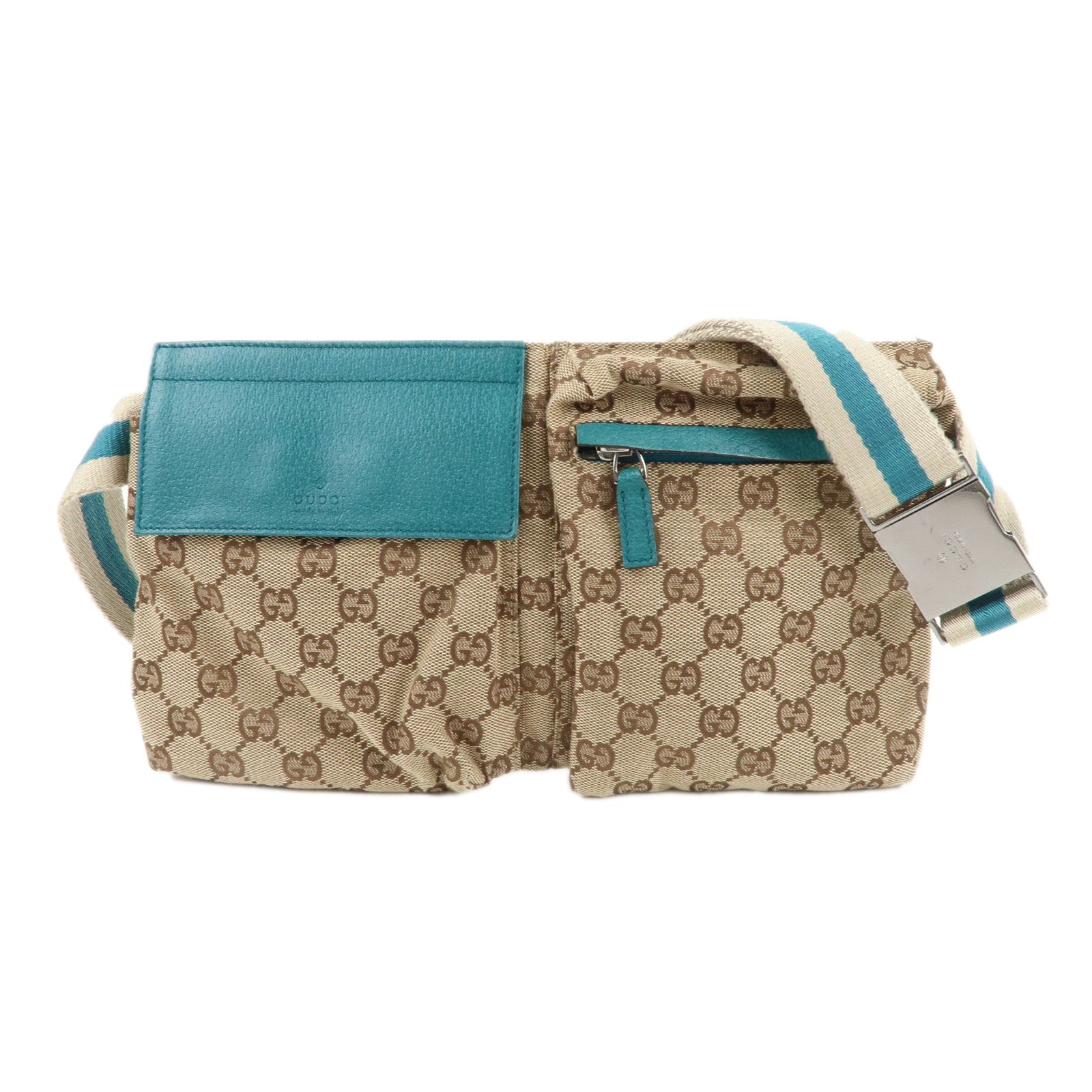 GUCCI-GG-Canvas-Leather-Waist-Bag-Crossbody-Bag-Turquoise-28566