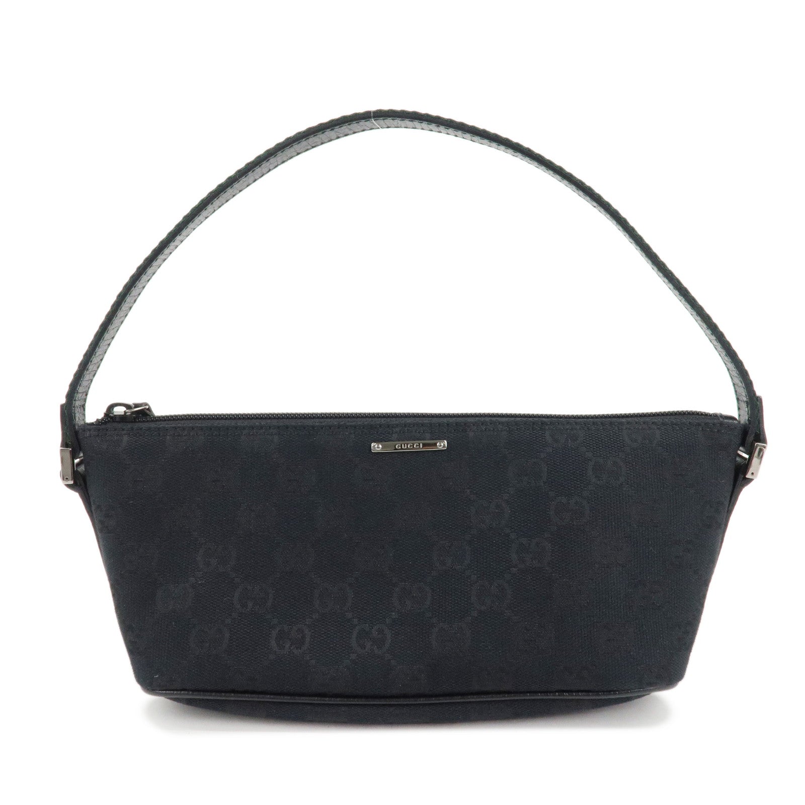 GUCCI-GG-Canvas-Leather-Hand-Bag-Pouch-Black-141809