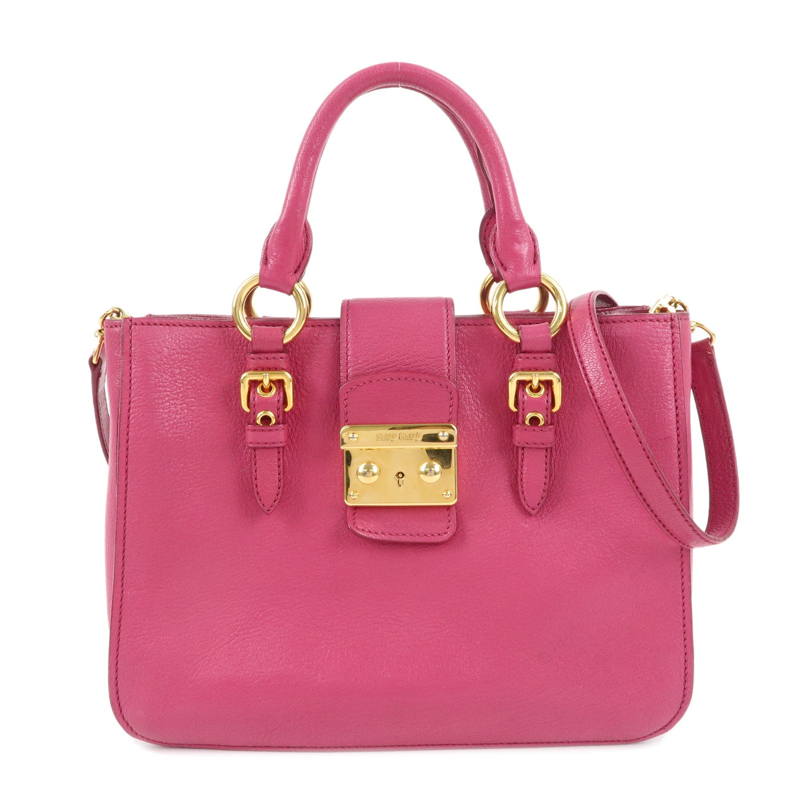 MIU-MIU-Leather-2WAY-Bag-Hand-Bag-Pink-Gold-Hardware