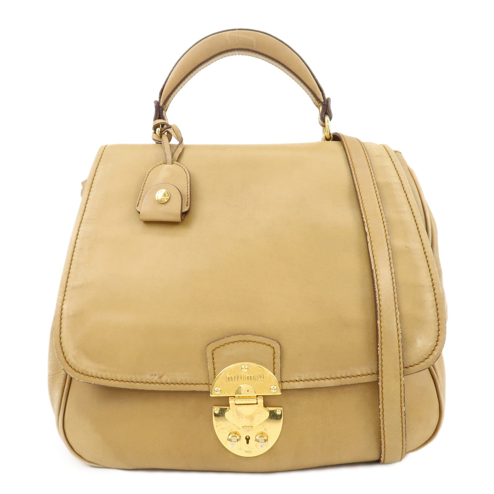 MIU-MIU-Leather-2Way-Shoulder-Bag-Hand-Bag-Beige