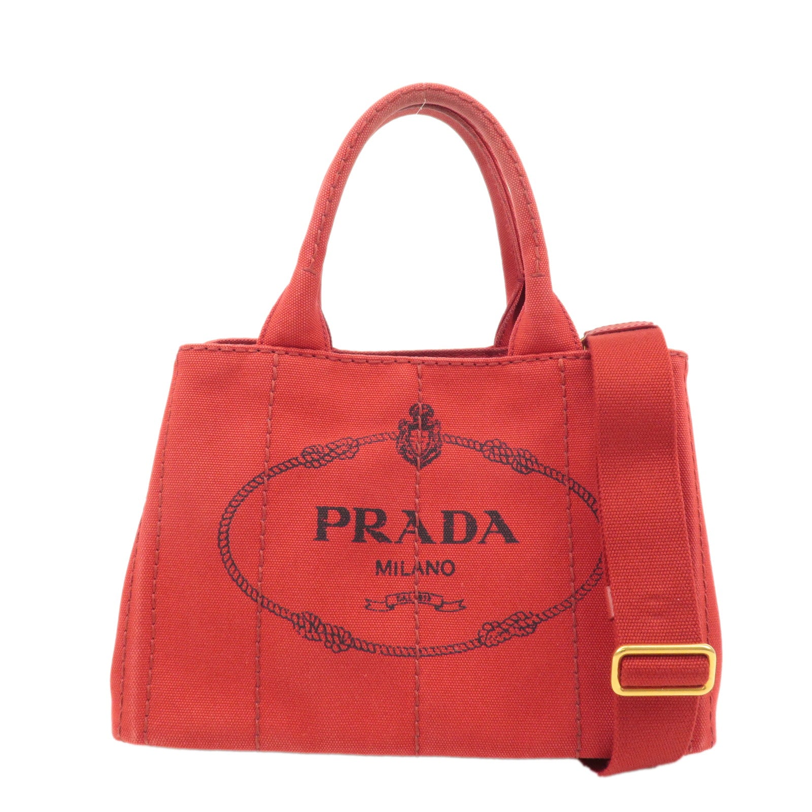 PRADA Logo Canapa Canvas 2 Way Shoulder Bag Hand Bag Red 1BG439