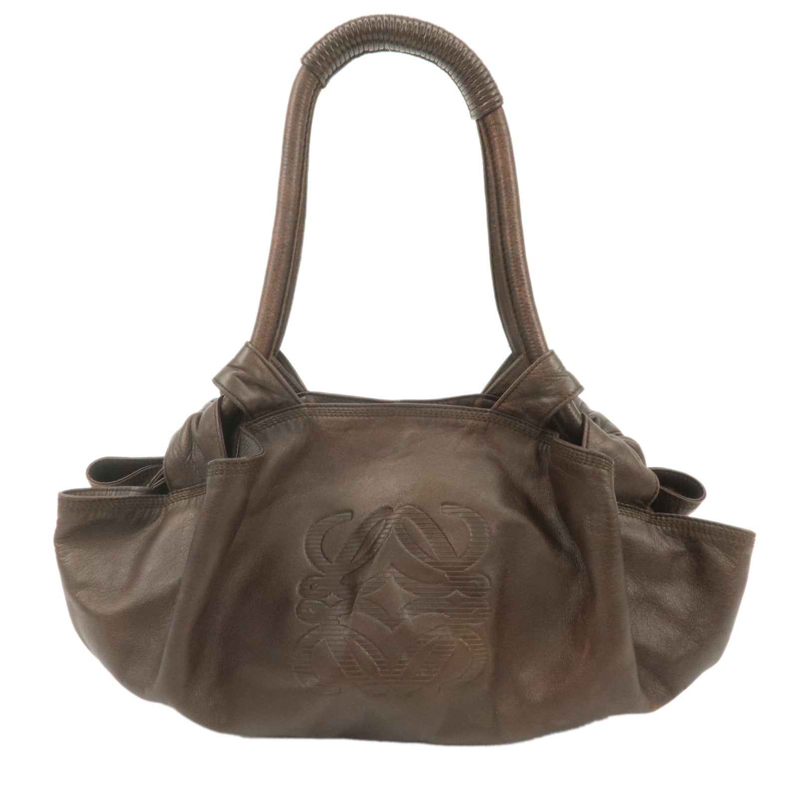 LOEWE-Leather-Nappa-Aire-Hand-bag-Shoulder-Bag-Dark-Brown