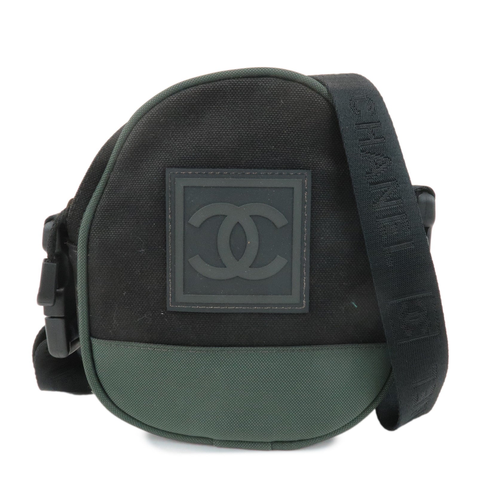 CHANEL-Sports-COCO-Mark-Canvas-Shoulder-Bag-Black-Green-A23300