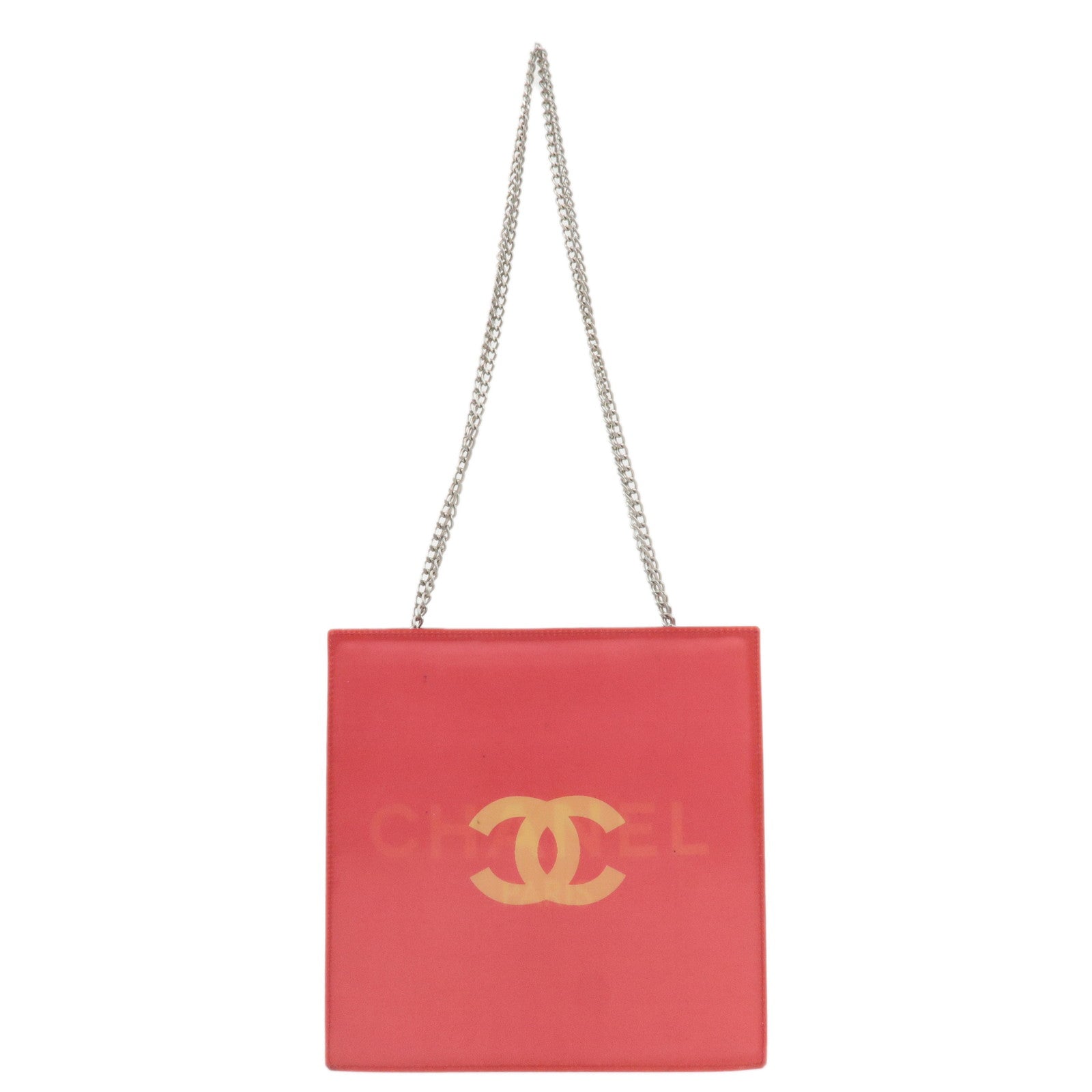 CHANEL-Vinyl-Hologram-Coco-Mark-Chain-Shoulder-Bag-Red