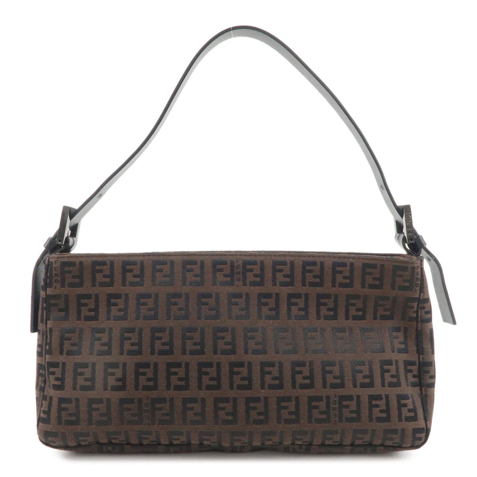 FENDI-Zucca-Canvas-Leather-Shoulder-Bag-Brown-Black-8BR042