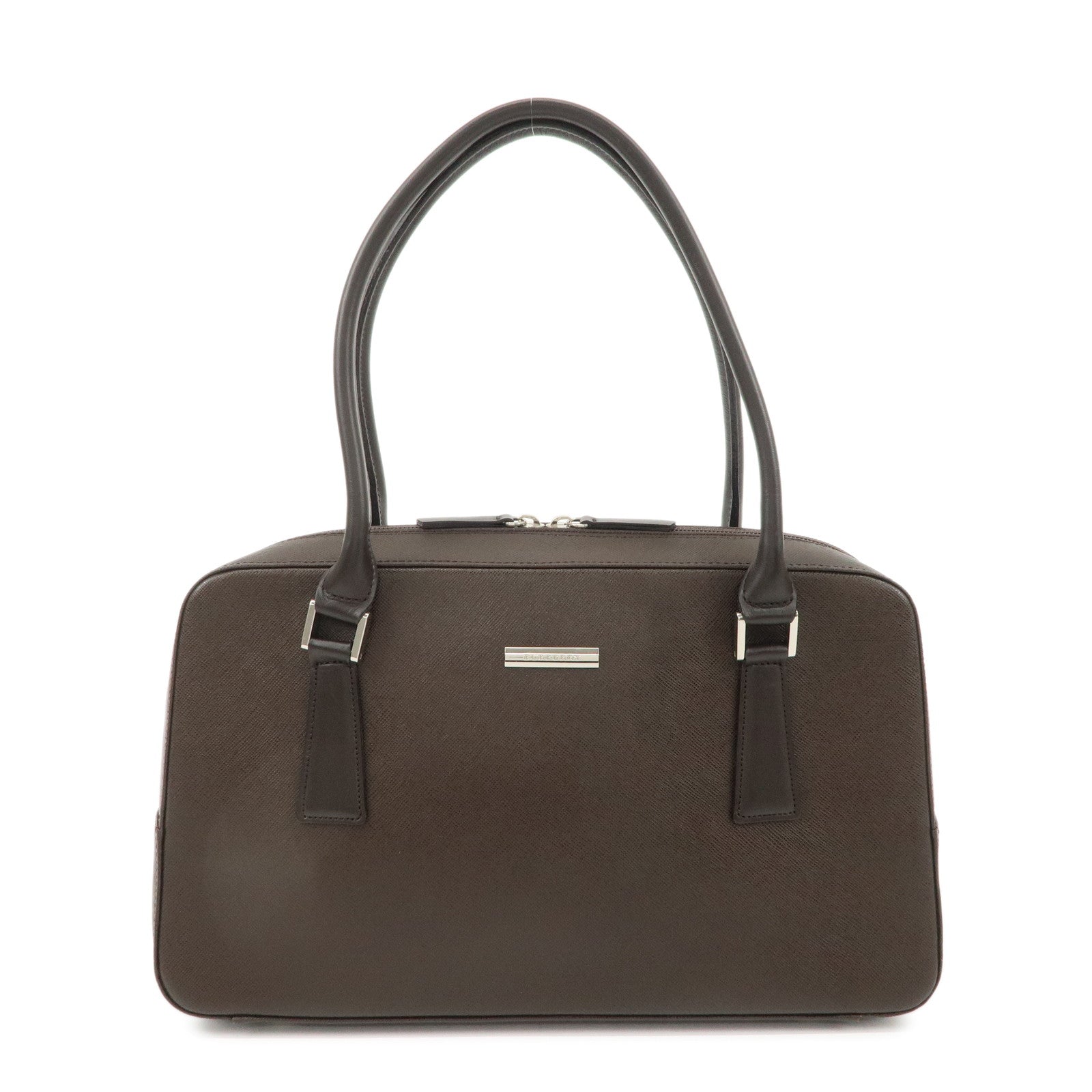 BURBERRY-Leather-Tote-Bag-Shoulder-Bag-Hand-Bag-Dark-Brown