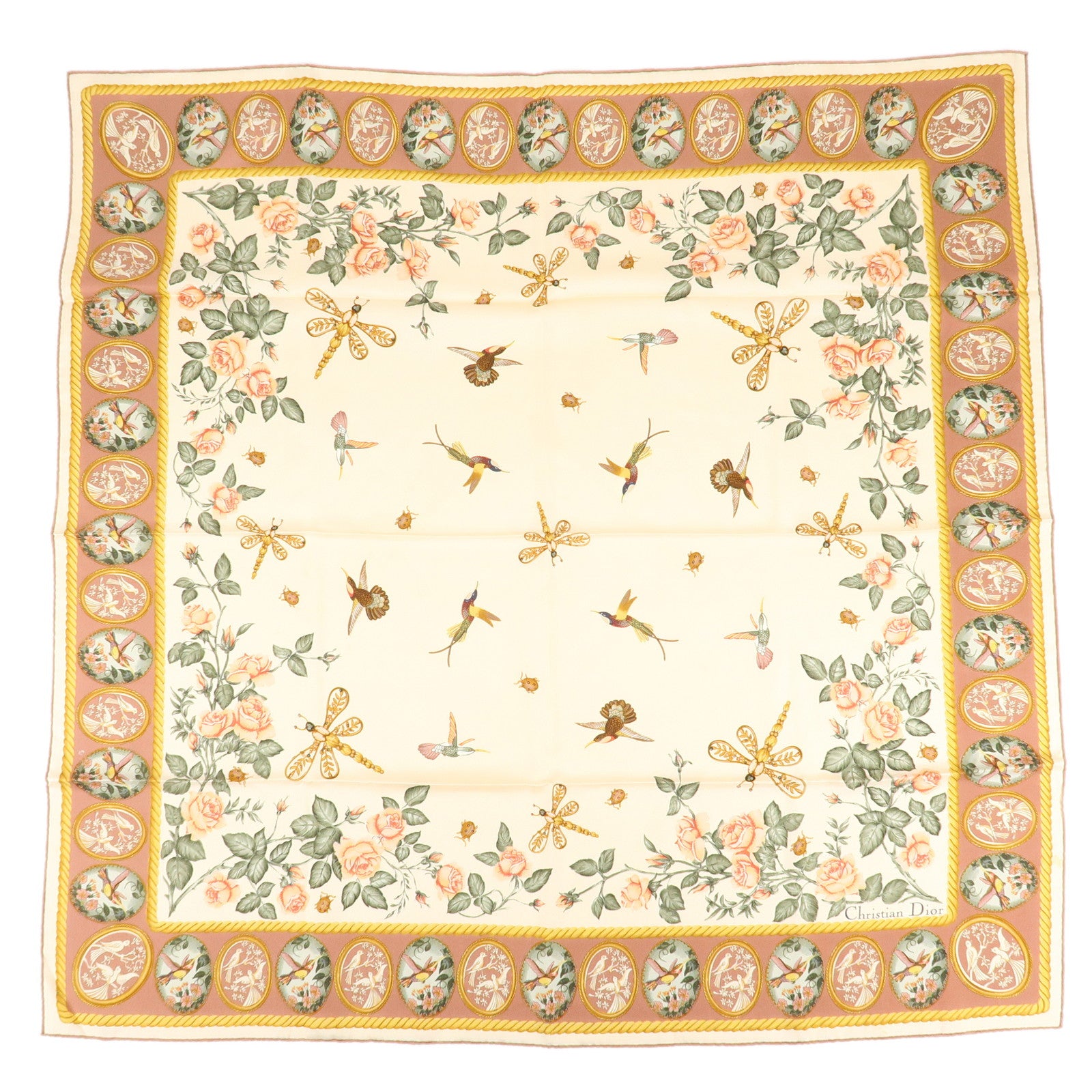 Christian-Dior-100%-Silk-Scarf-Beige