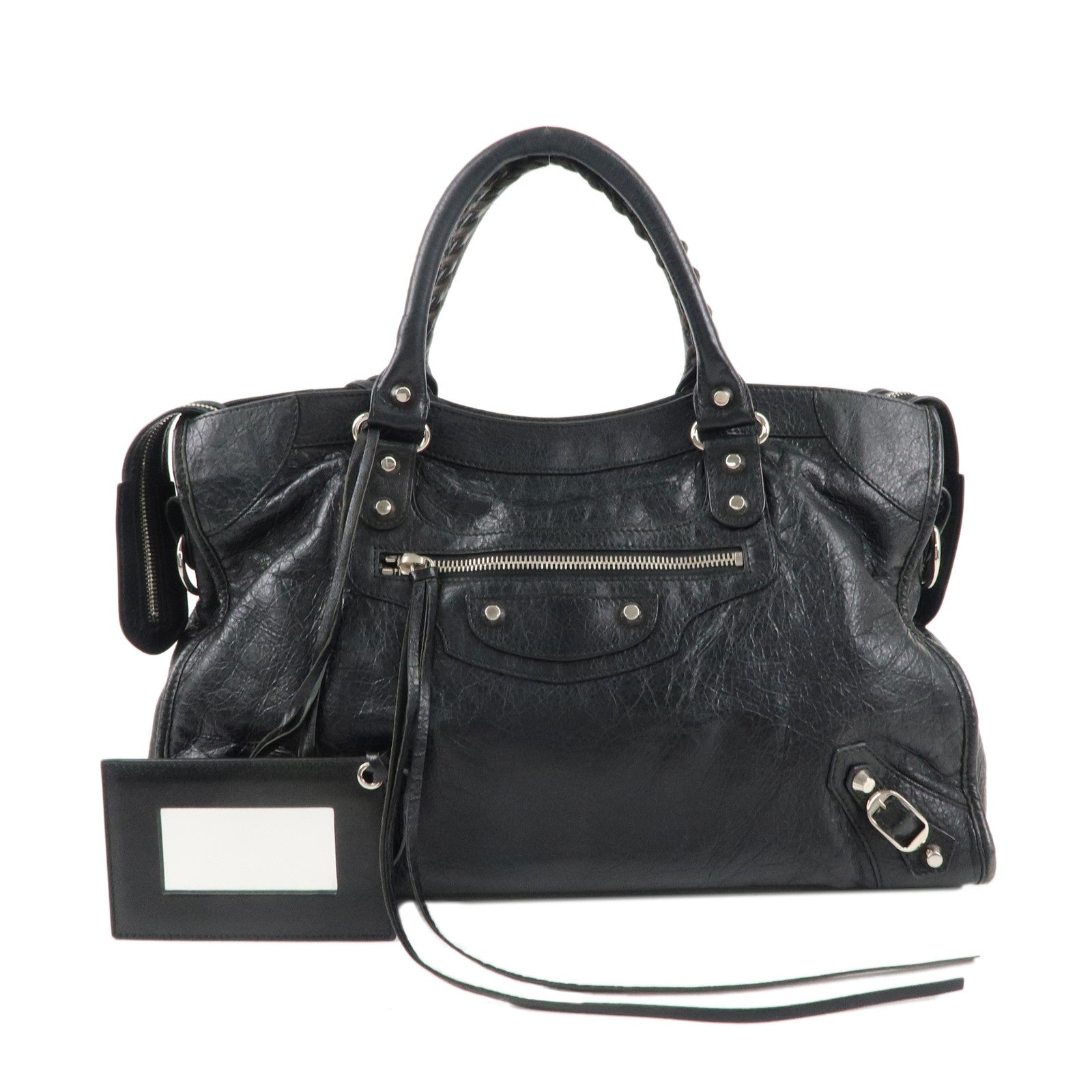 BALENCIAGA-Leather-The-City-Hand-Bag-Black-115748