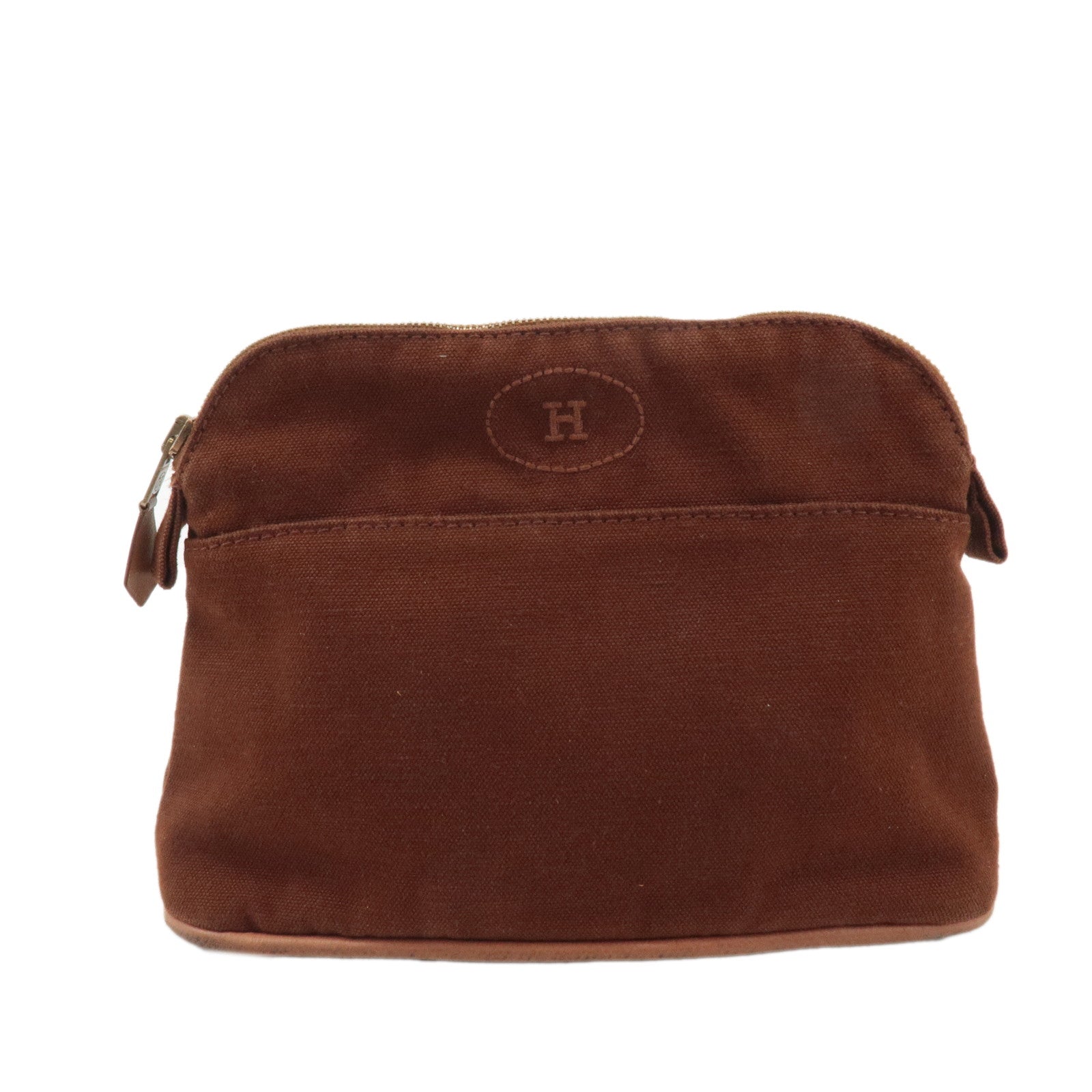 HERMES-Mini-Bolide-Pouch-20--Canvas-Leather-Cosmetics-Bag-Brown