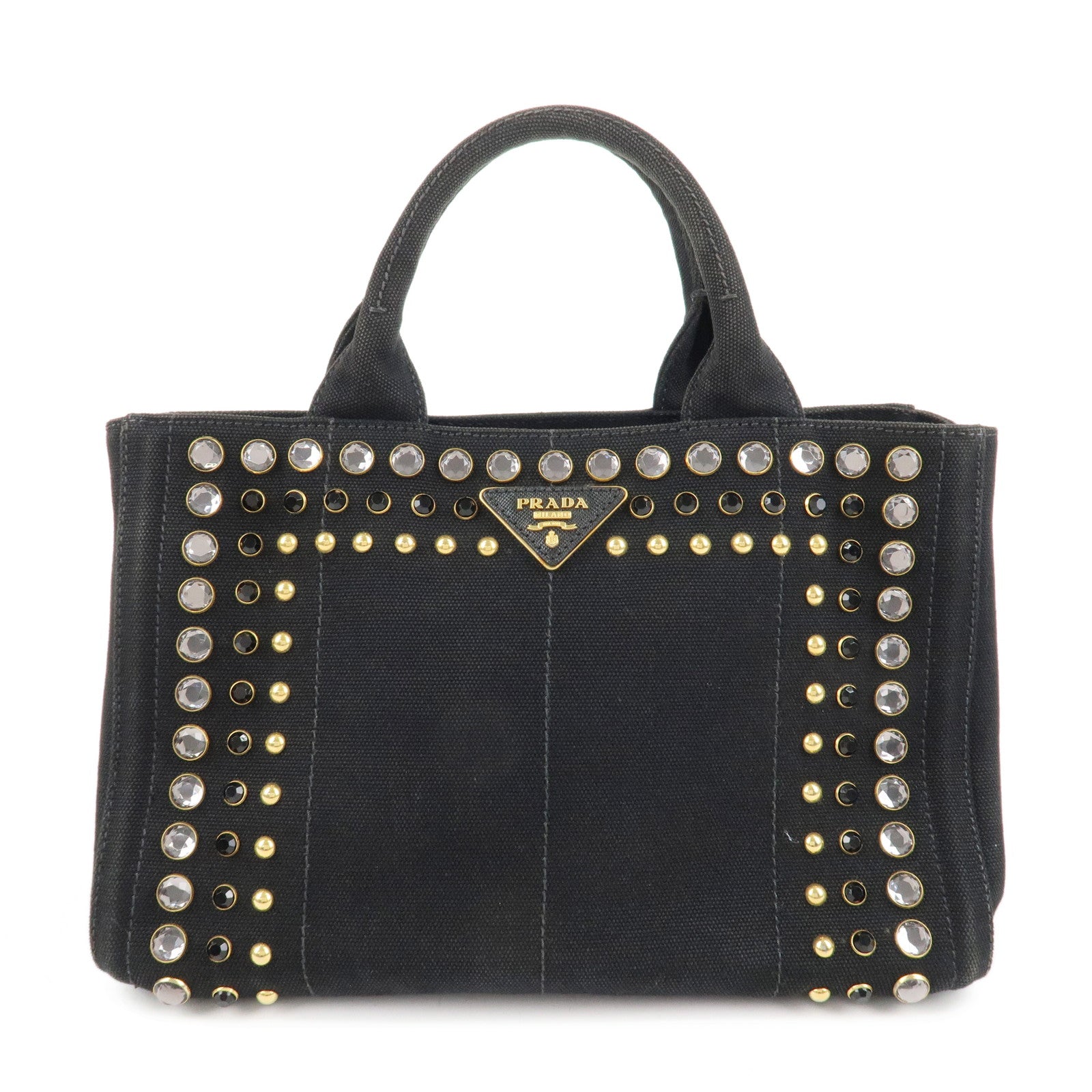 PRADA-Canapa-Mini-Canvas-Bijoux-2Way-Bag-Tote-Bag-Black-1BG439