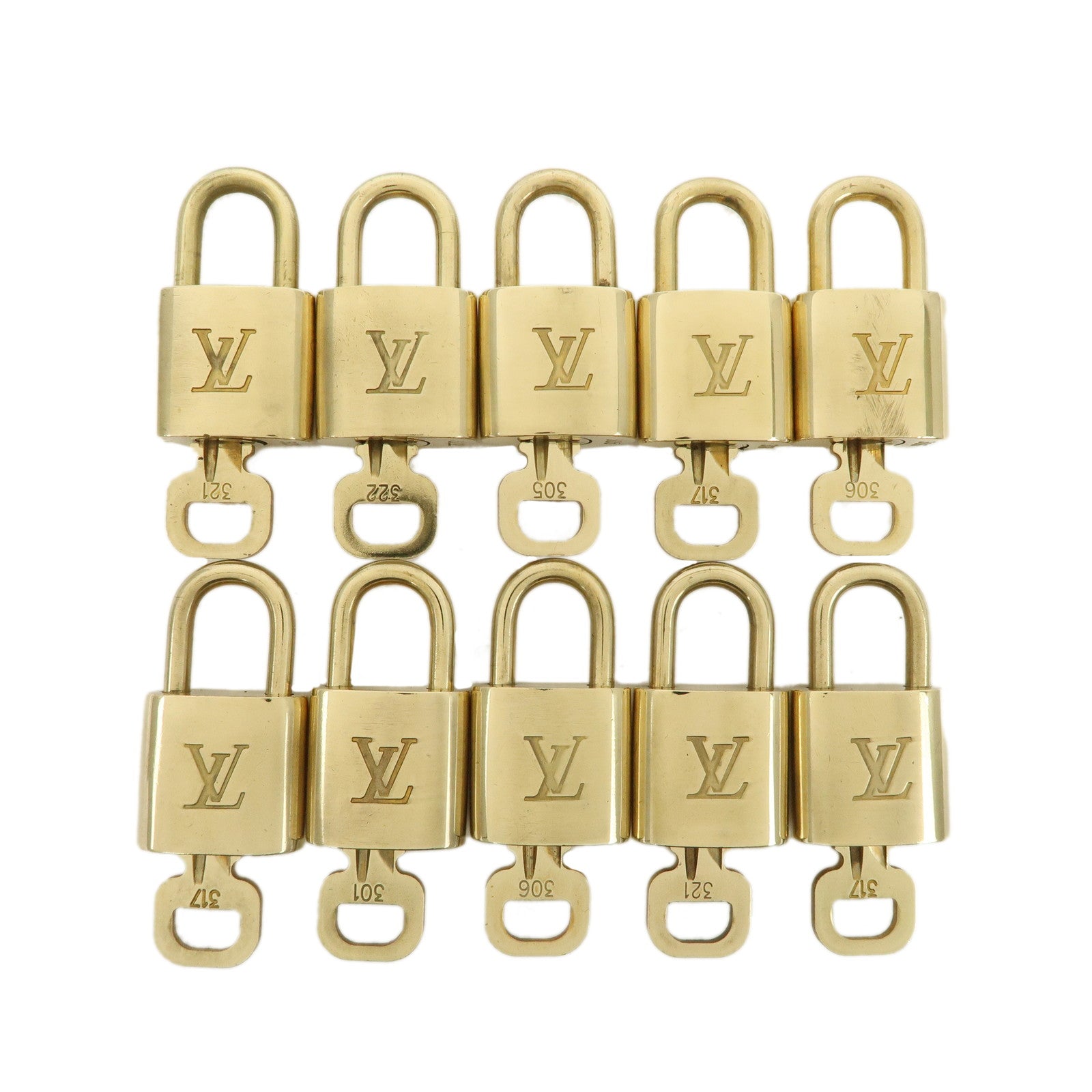 Louis-Vuitton-Set-of-10-Lock-&-Key-Cadena-Key-Lock-Metal-Gold