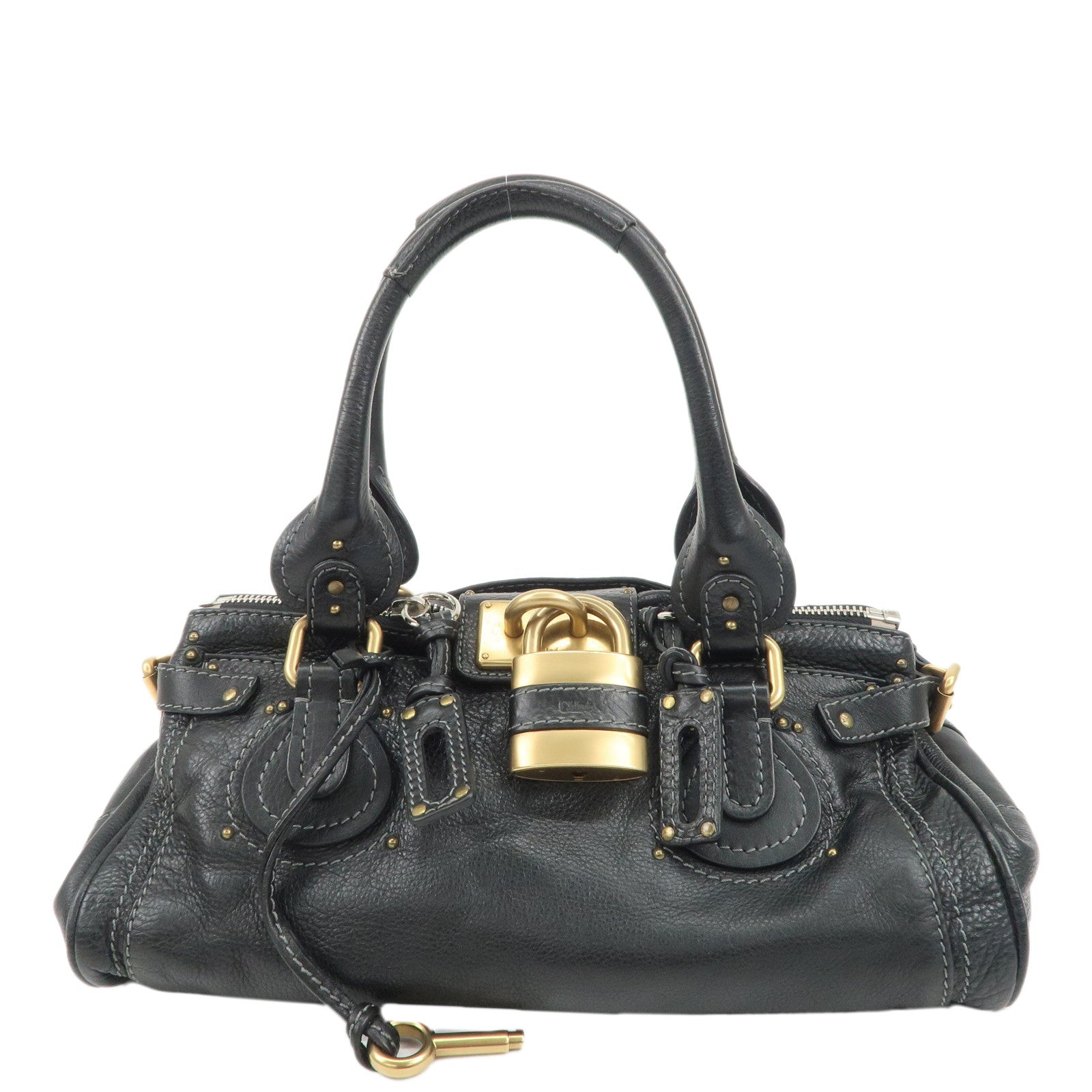 Chloe-Paddington-Leather-Hand-Bag-Black-Gold-Hardware