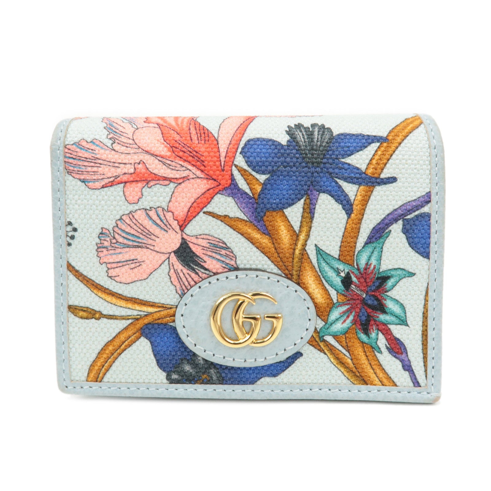 GUCCI-GG-Marmont-Flora-Canvas-Leather-Bi-fold-Compact-Wallet