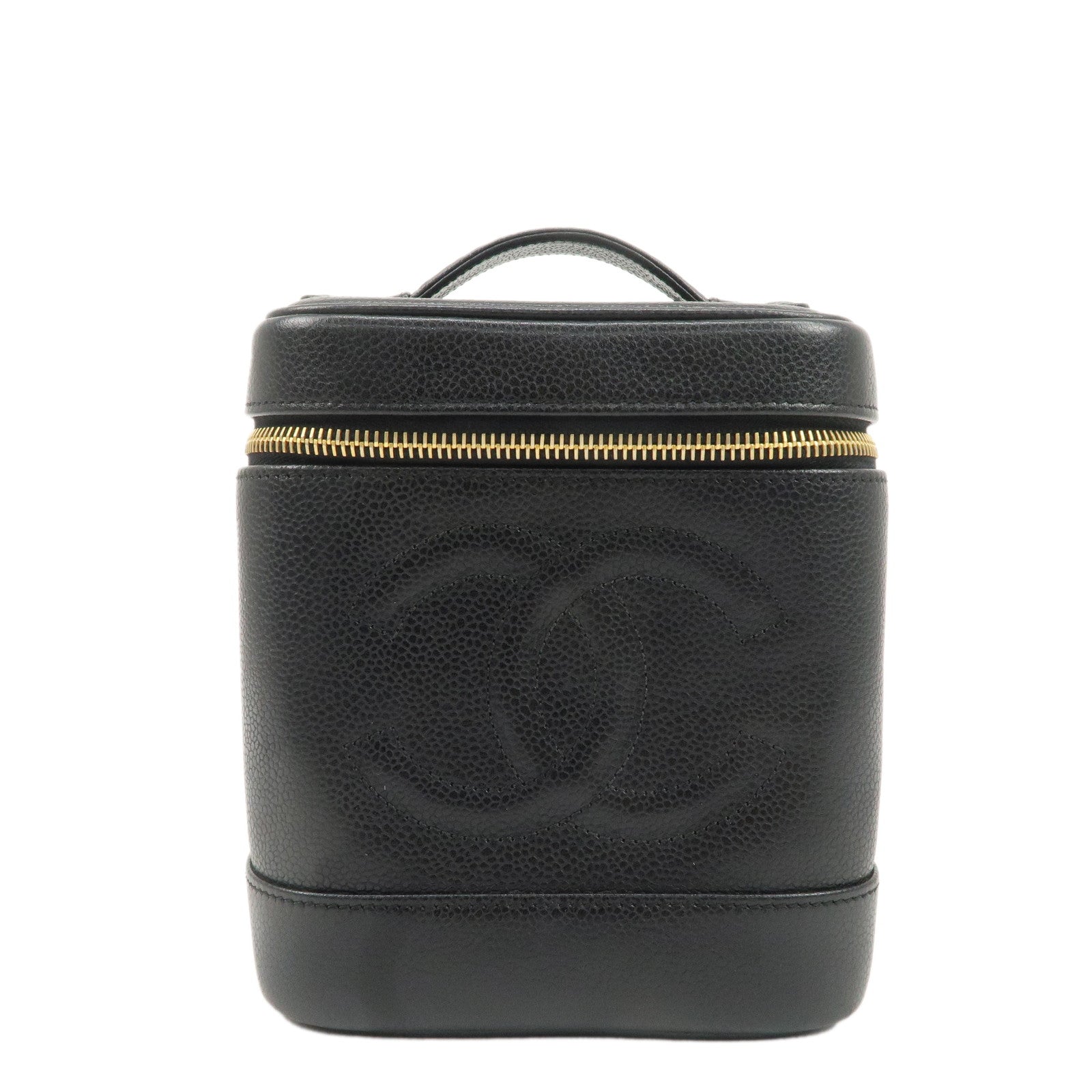 CHANEL-Caviar-Skin-Vanity-Bag-Hand-Bag-Cosmetic-Pouch-Black-A01998