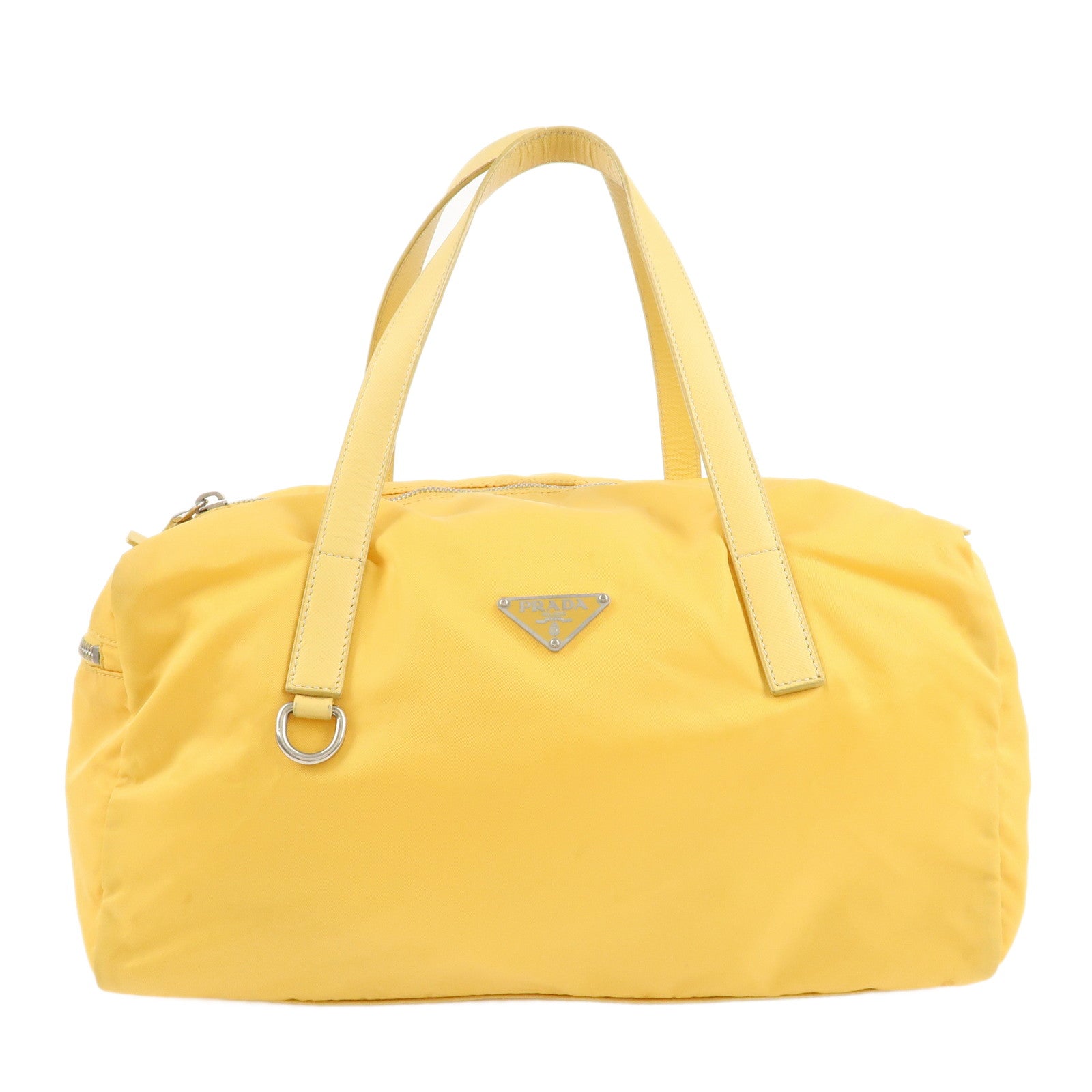 PRADA-Logo-Nylon-Leather-Boston-Bag-Shoulder-Bag-Yellow-Silver