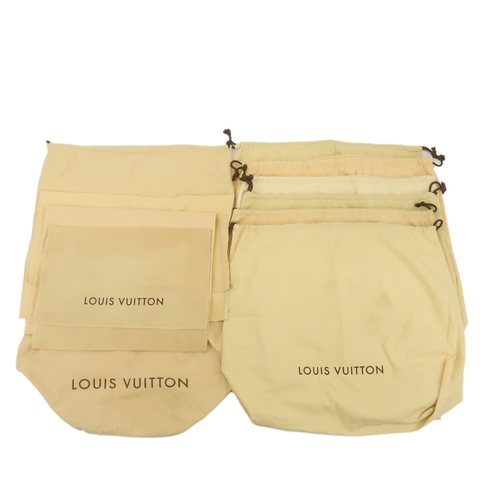 Louis-Vuitton-Set-of-10-Dust-Bag-Storage-Bag-Drawstring-Flap-Beige