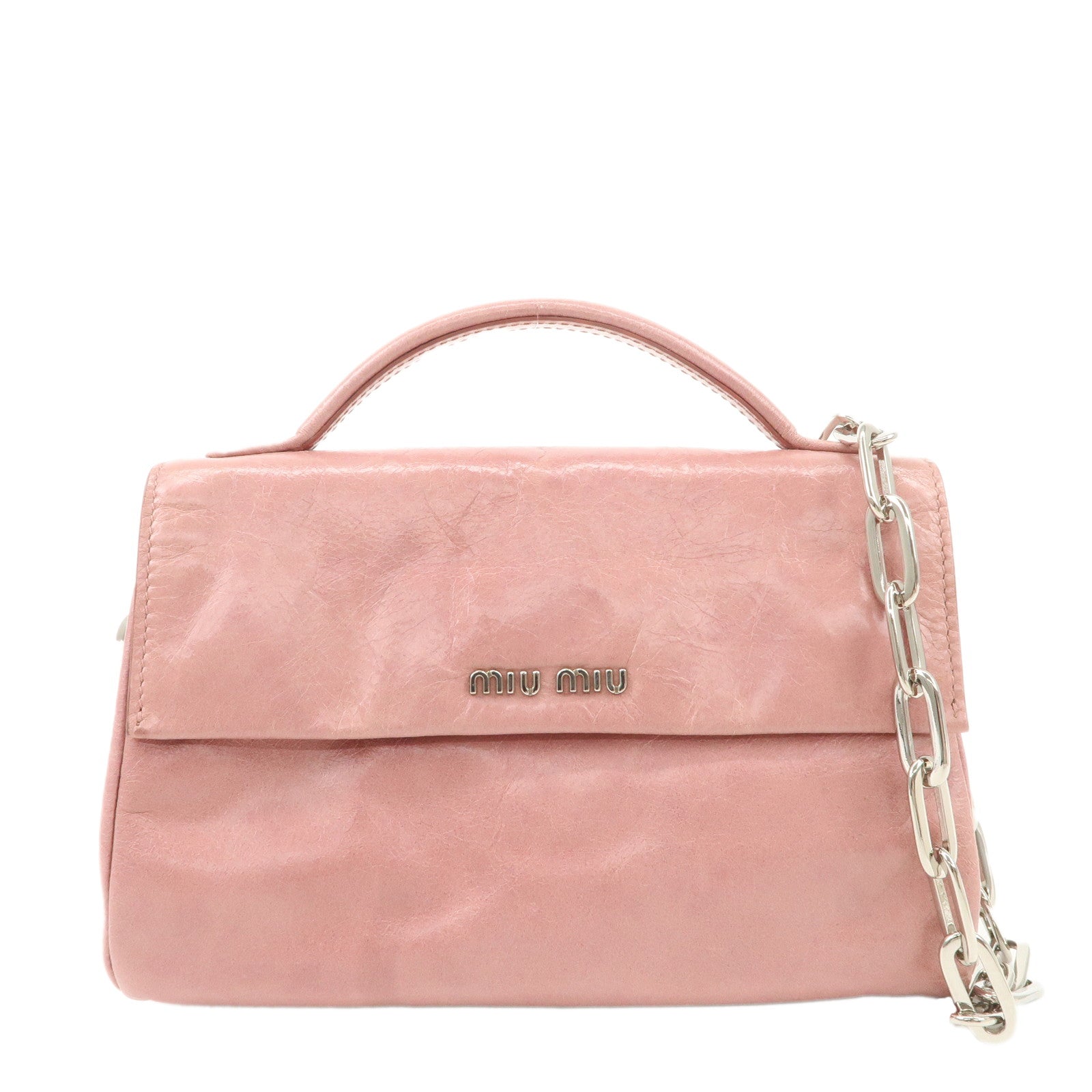 MIU-MIU-Leather-2WAY-Bag-Hand-Bag-Shoulder-Bag-Silver-HDW-Pink