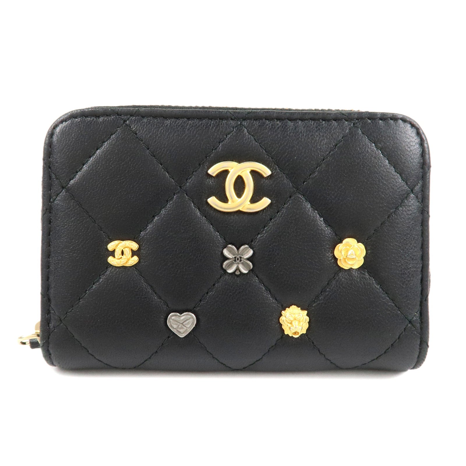 CHANEL-Matelasse-Lamb-Skin-Zippy-Around-Coin-Purse-Studs-A81610