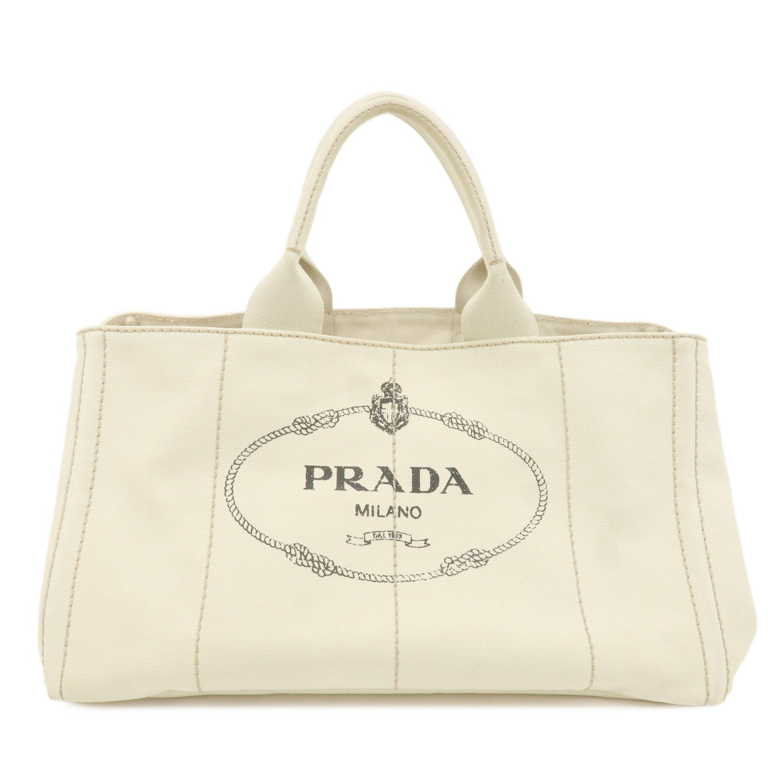 PRADA Logo Canapa Large Canvas Tote Hand Bag Ivory BN1872