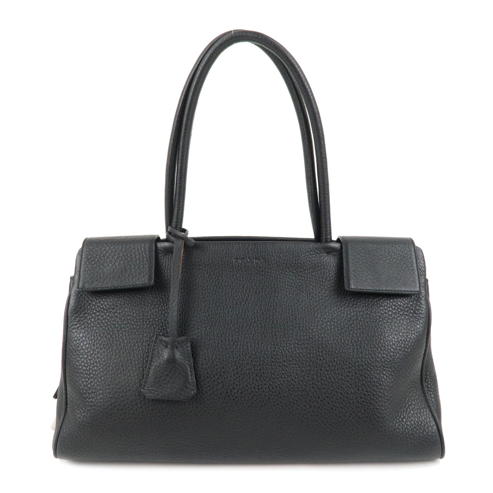 PRADA-Leather-Tote-Bag-Shoulder-Bag-Black-NERO-Silver-HDW-B9467