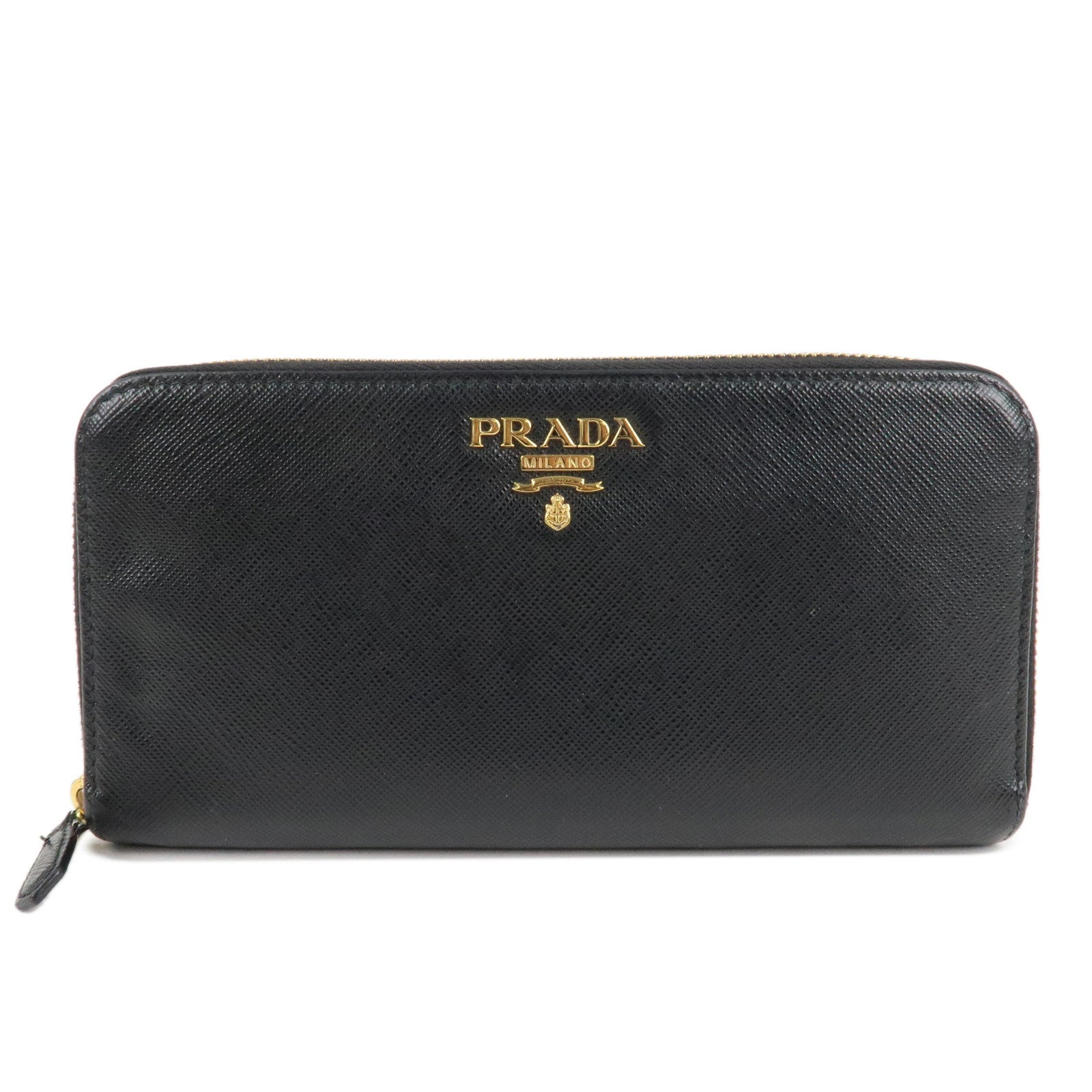 PRADA-Saffiano-Leather-Round-Zipper-Long-Wallet-Black-1M0506