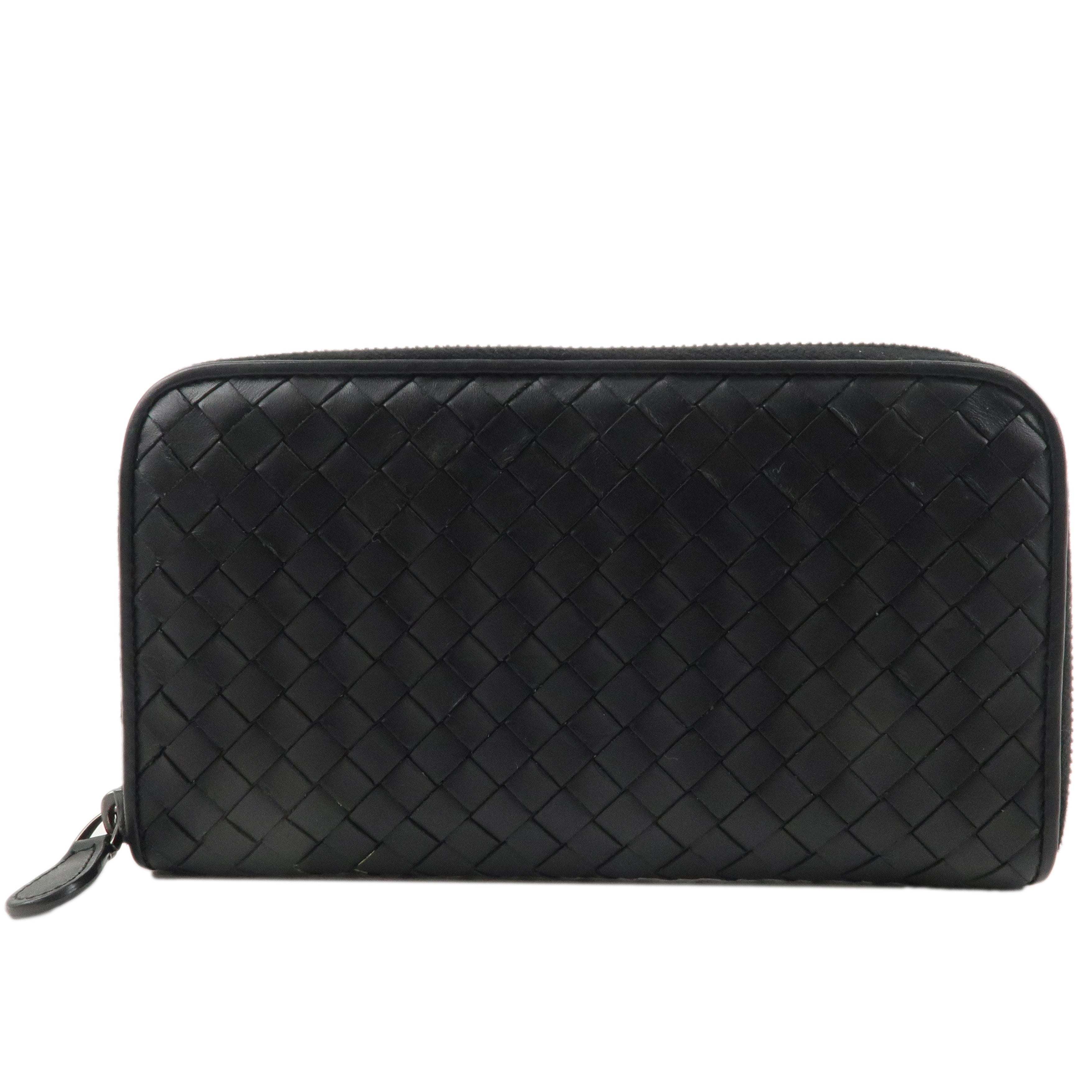 BOTTEGA VENETA Intrecciato Leather Zip Round Wallet Black 114076